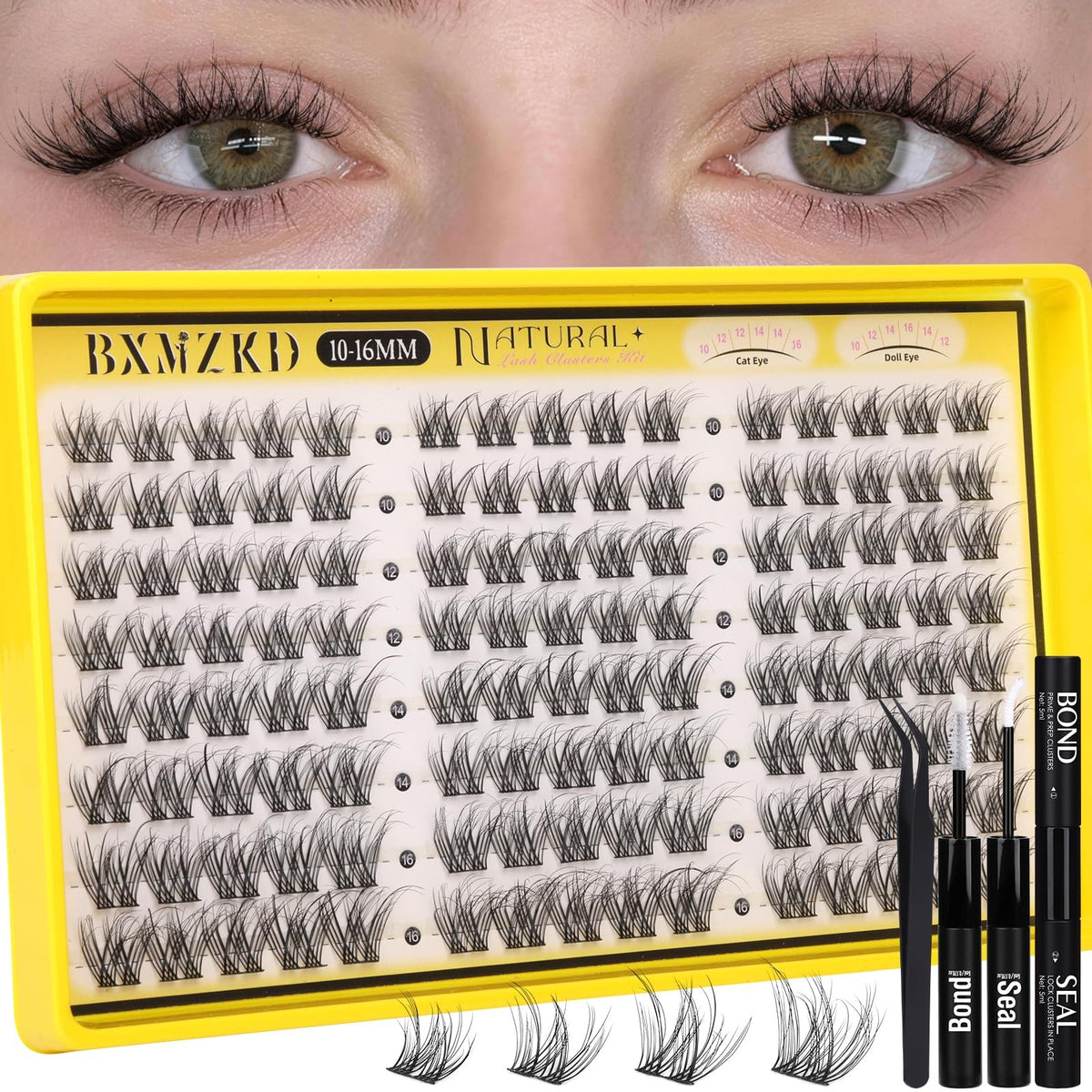 Natural Eyelash Clusters Kit 156 Count False Lashes with Glue & Tweezers