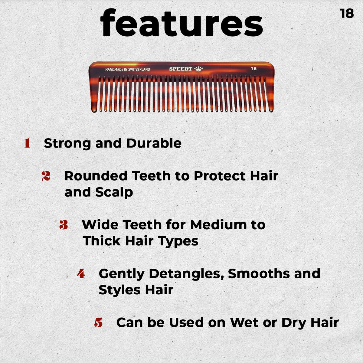 Handmade Swiss Cellulose Acetate Hair Comb - Style #18, 5 Inch Havana Tortoise Brown Gold