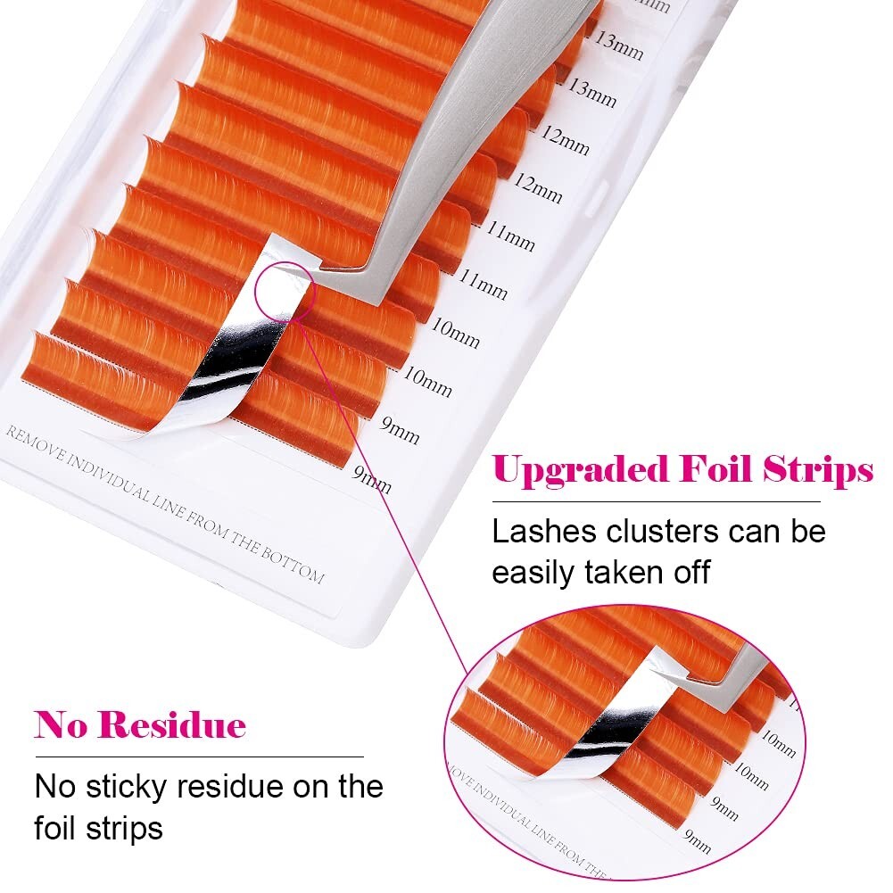 Color Lash Extensions 0.07 C Curl Volume Lashes 8-14mm Mixed Tray Orange