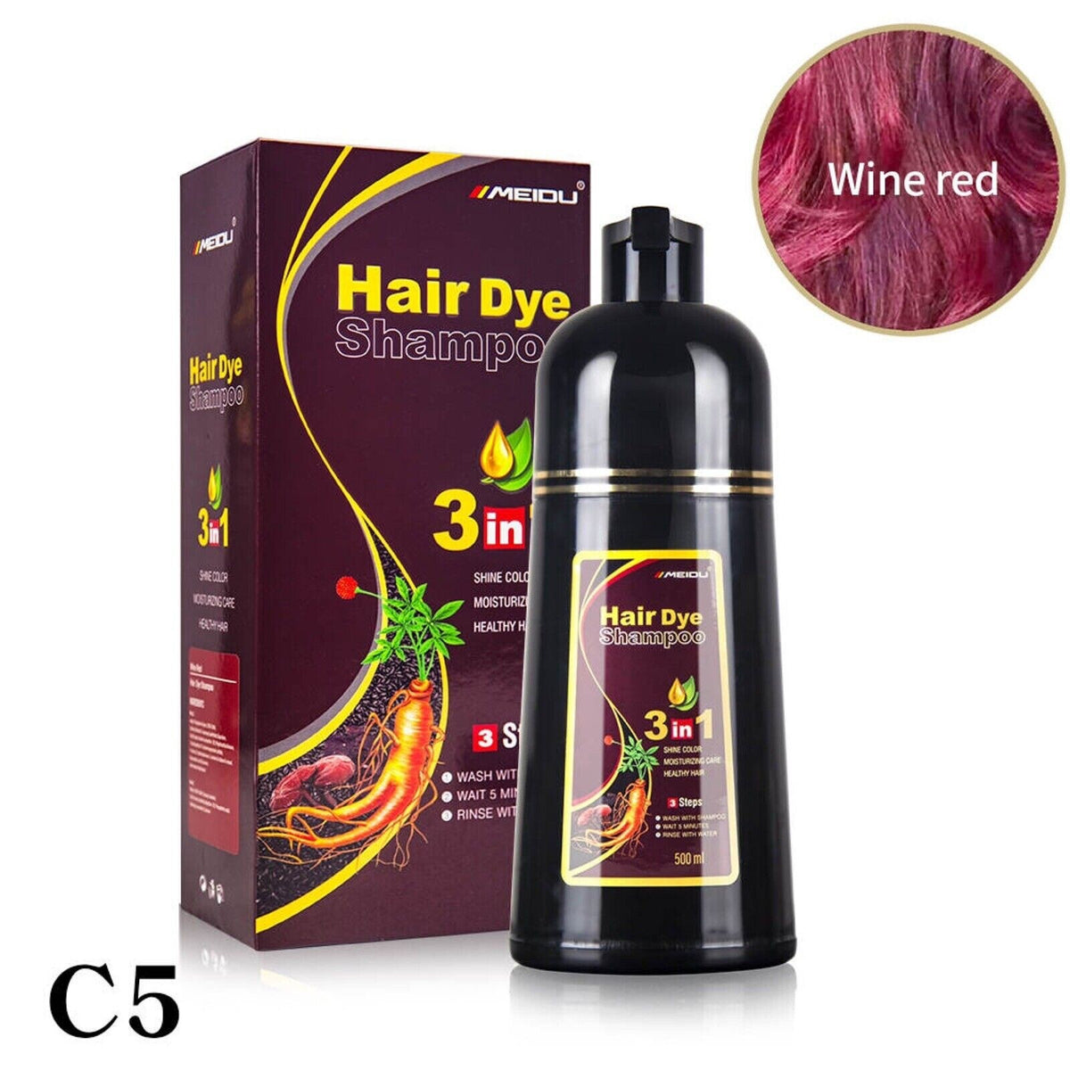 3-in-1 Hair Dye Shampoo 500ml - Multiple Shades
