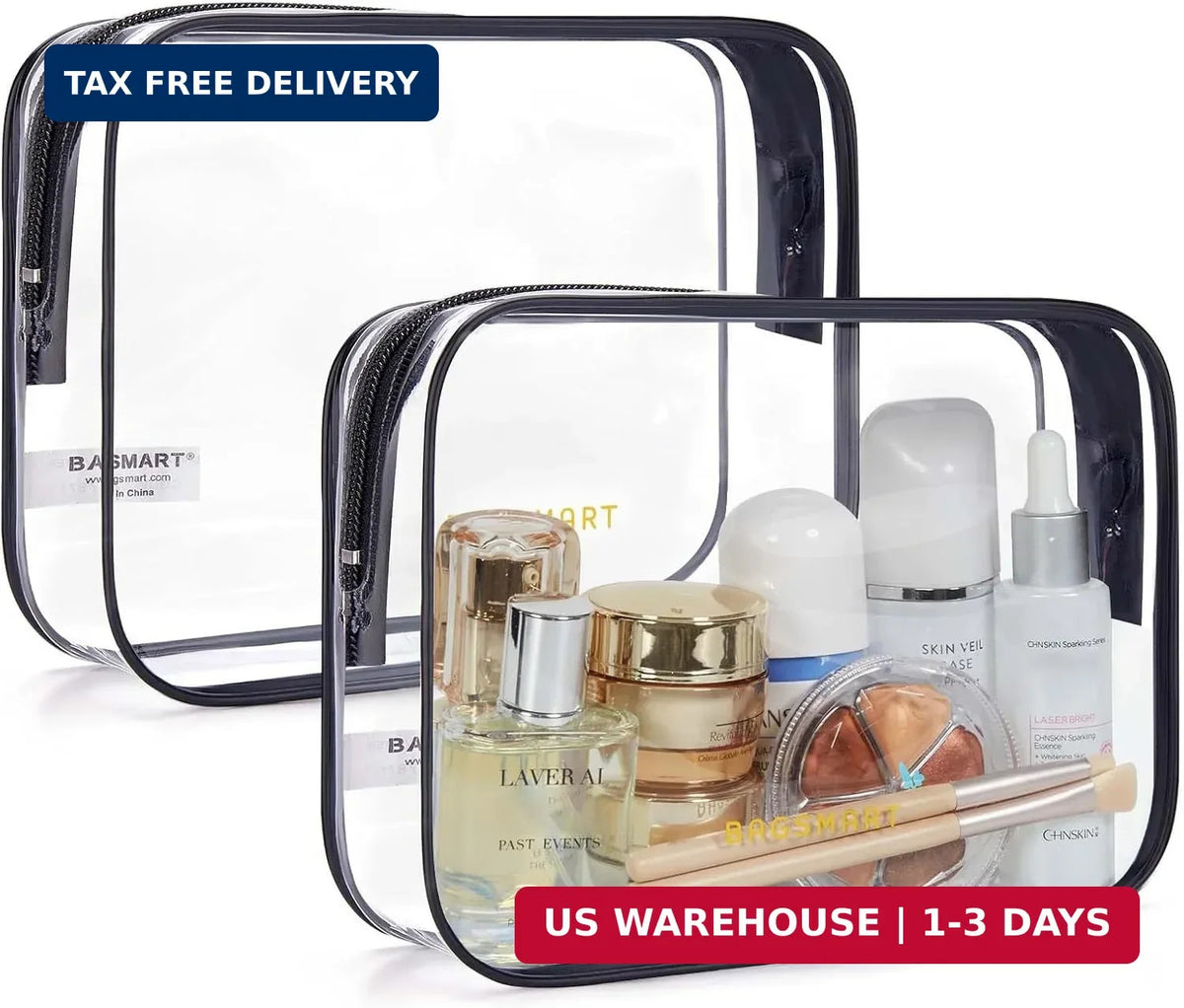 Clear Toiletry Bag 2 Pack TSA Approved Travel Cosmetic Organizer Water-Resistant