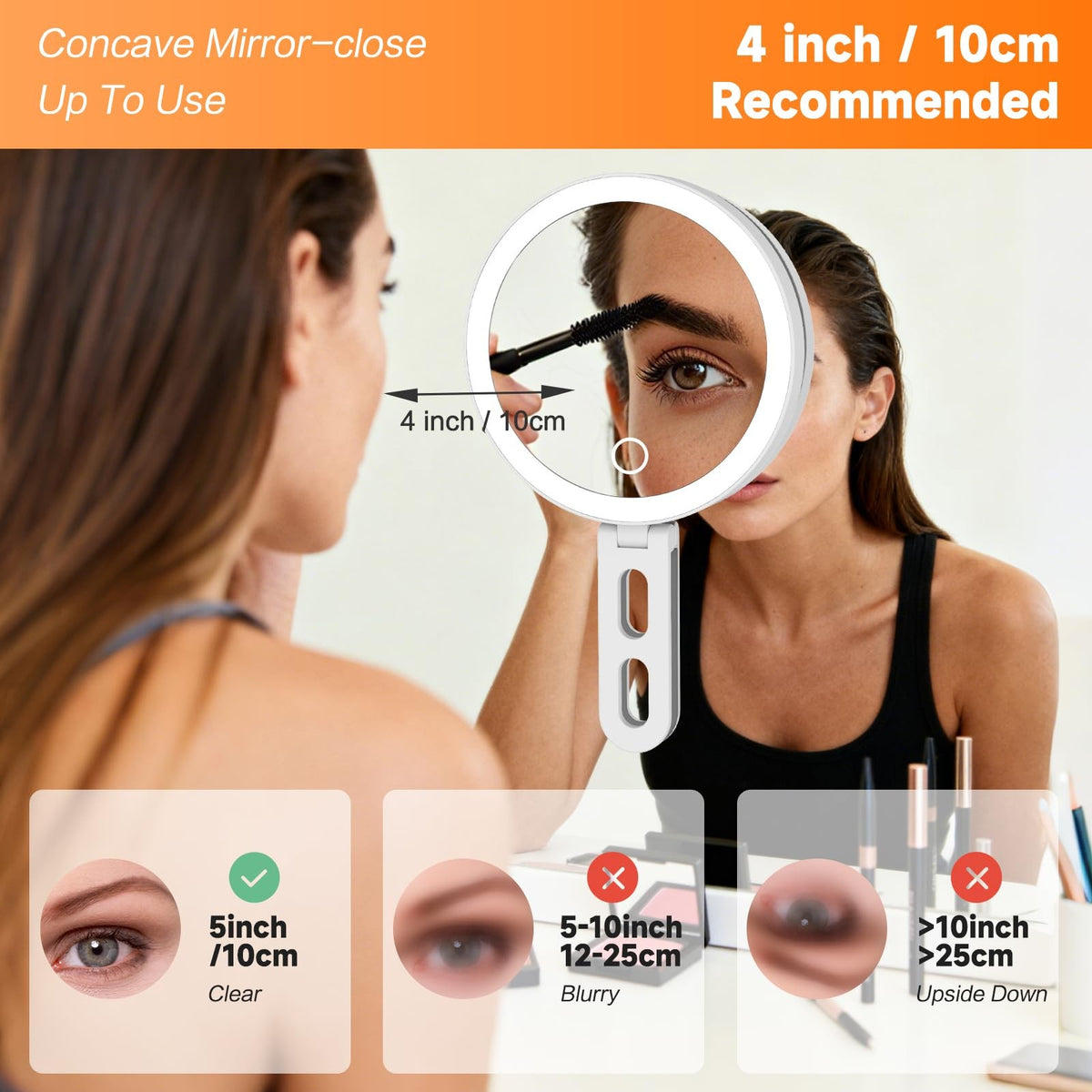 Travel Lighted Makeup Mirror with 10X Magnification and 3 Color LED Lights - Portable 4-in-1 Design