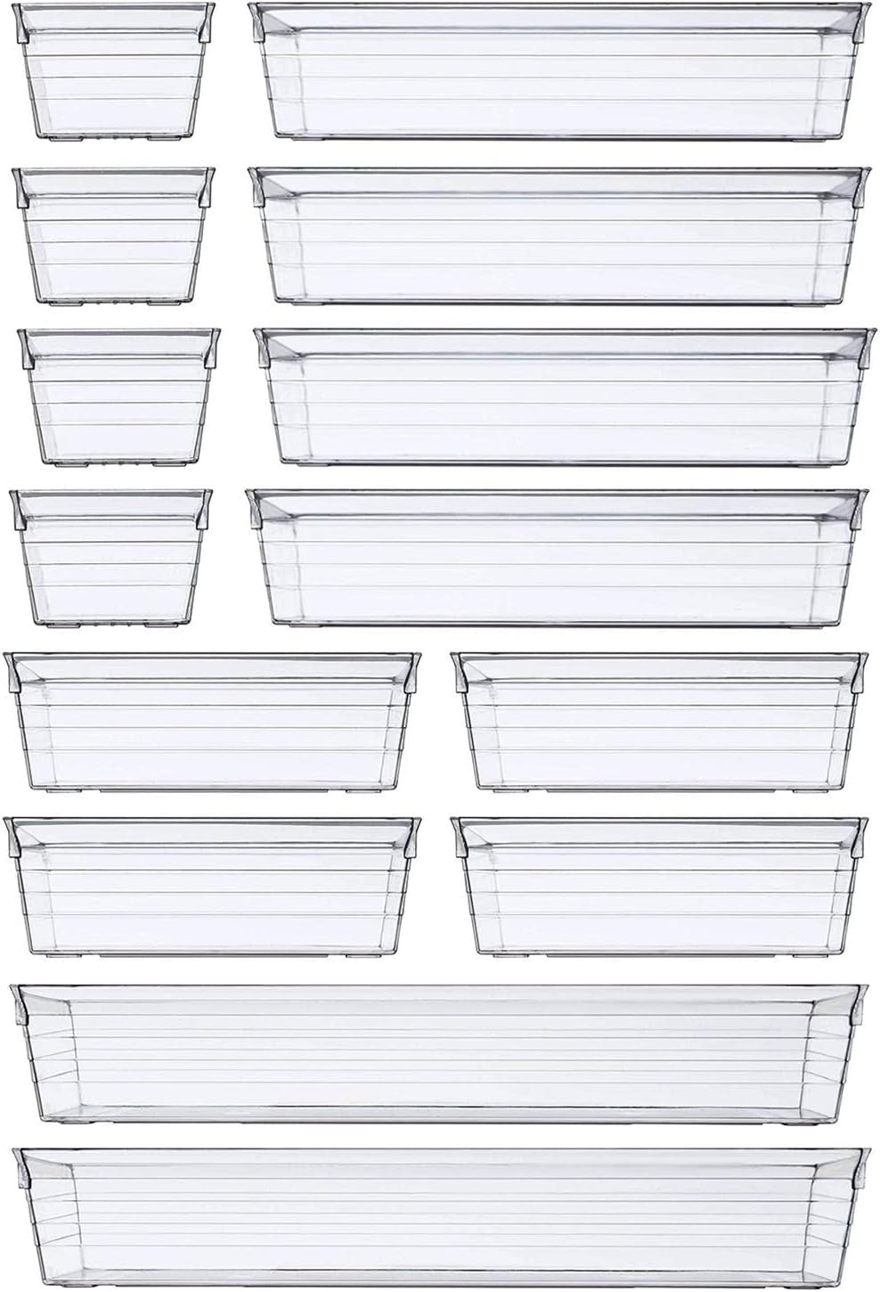 14-Piece Transparent Plastic Drawer Organizer Set for Makeup and Kitchen Utensils