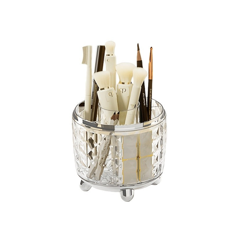 Rotatable Makeup and Toothbrush Holder - Clear/Silver or White, No Lid