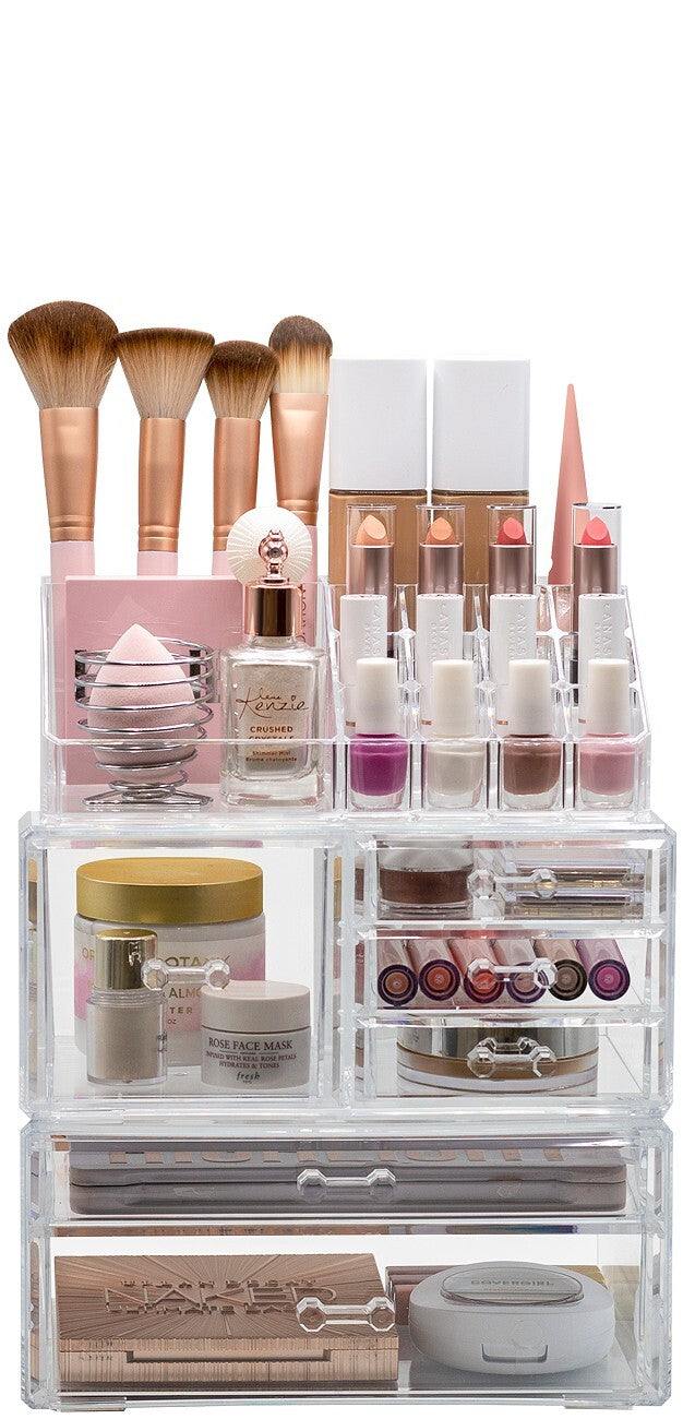 Clear Makeup Organizer Set - 3-Piece Cosmetic Storage for Vanity & Bathroom