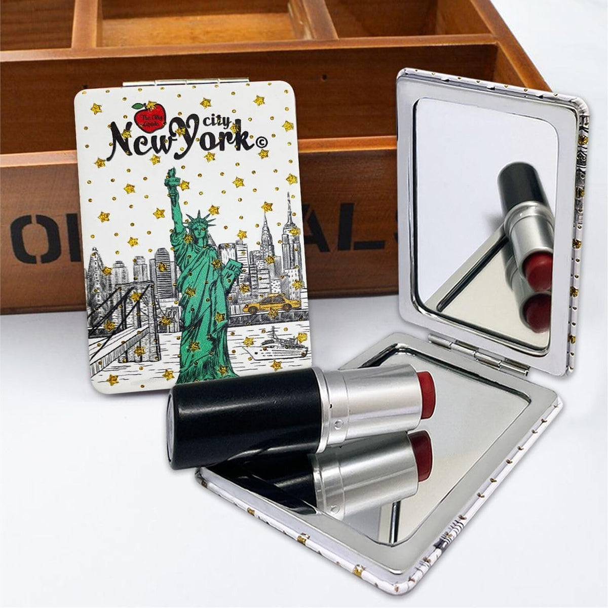 Girls & Women Elegant New York Souvenir Travel Mirror - Compact Hand Mirror