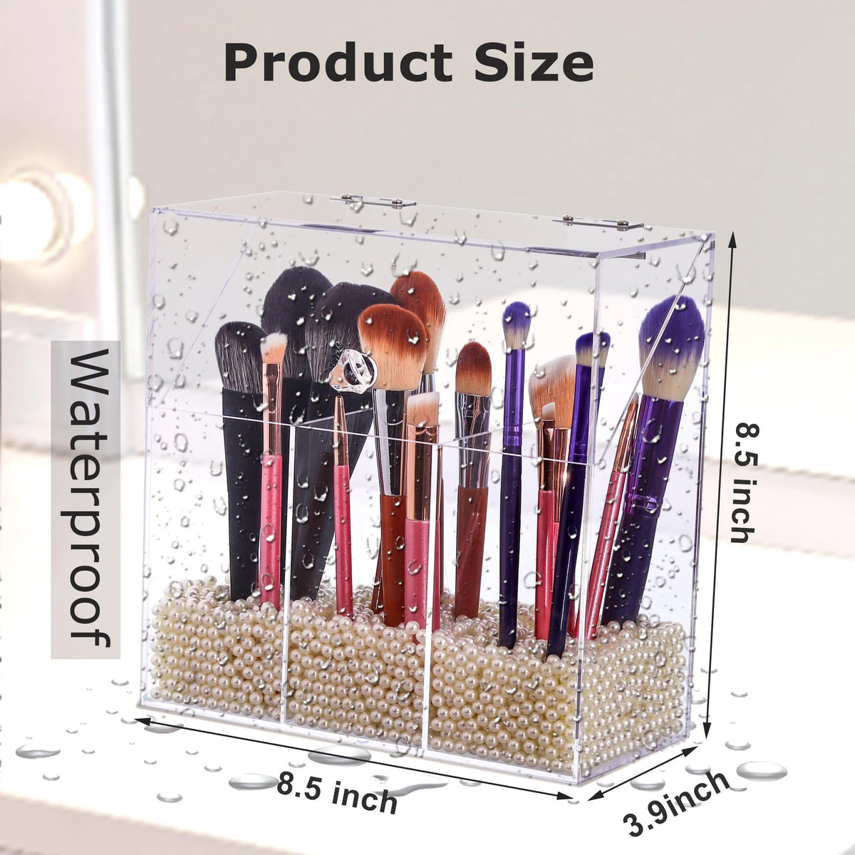 Clear Acrylic Makeup Brush Holder with Lid, Large Capacity Organizer for Vanity