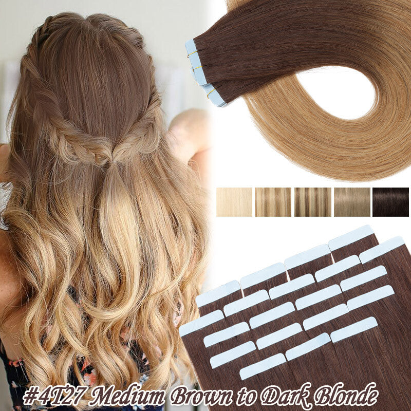 Remy Human Hair Extensions Tape In Seamless Wavy & Straight Full Head Set