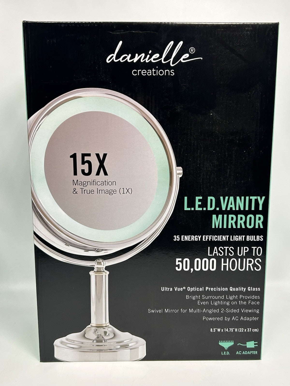 Double-Sided LED Makeup Mirror with 15X Magnification and 360° Swivel