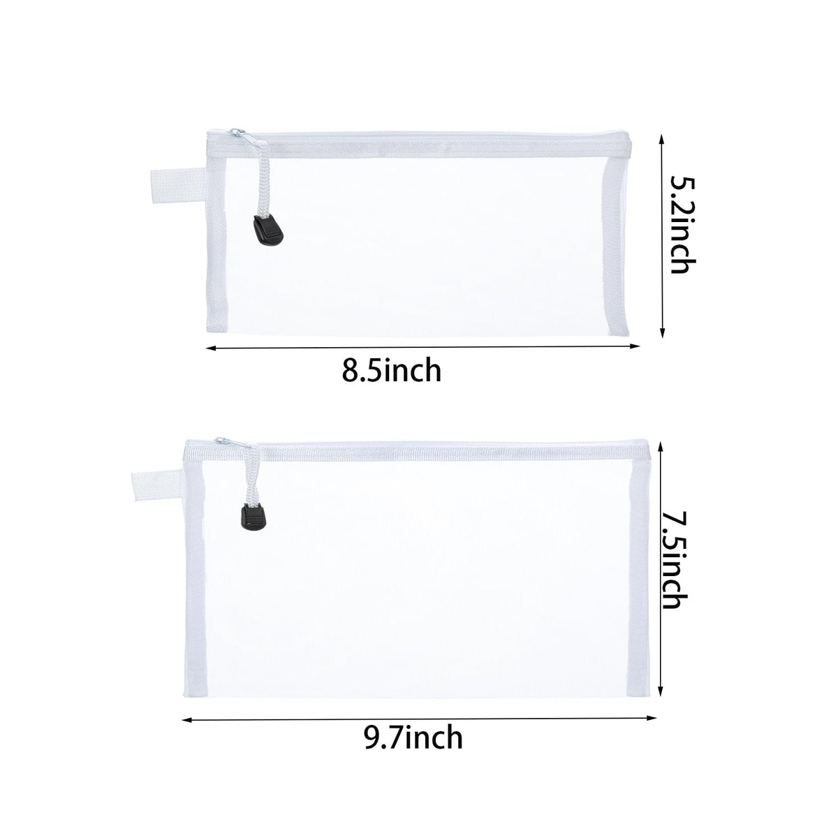Mesh Zipper Pouch Set - 10pcs Nylon Organizer Bags for Travel, Office & Storage