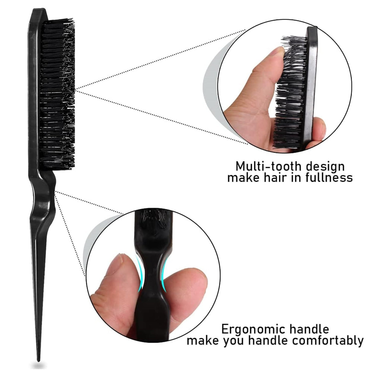 Black Comb Set with Hair Brush, Wide-Tooth Comb & Pick - Styling Kit