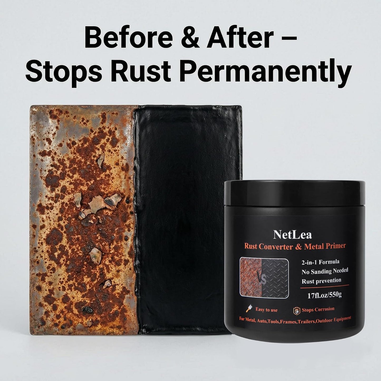 2-in-1 Rust Converter and Primer 17 oz - Direct-to-Rust Black Protective Coating