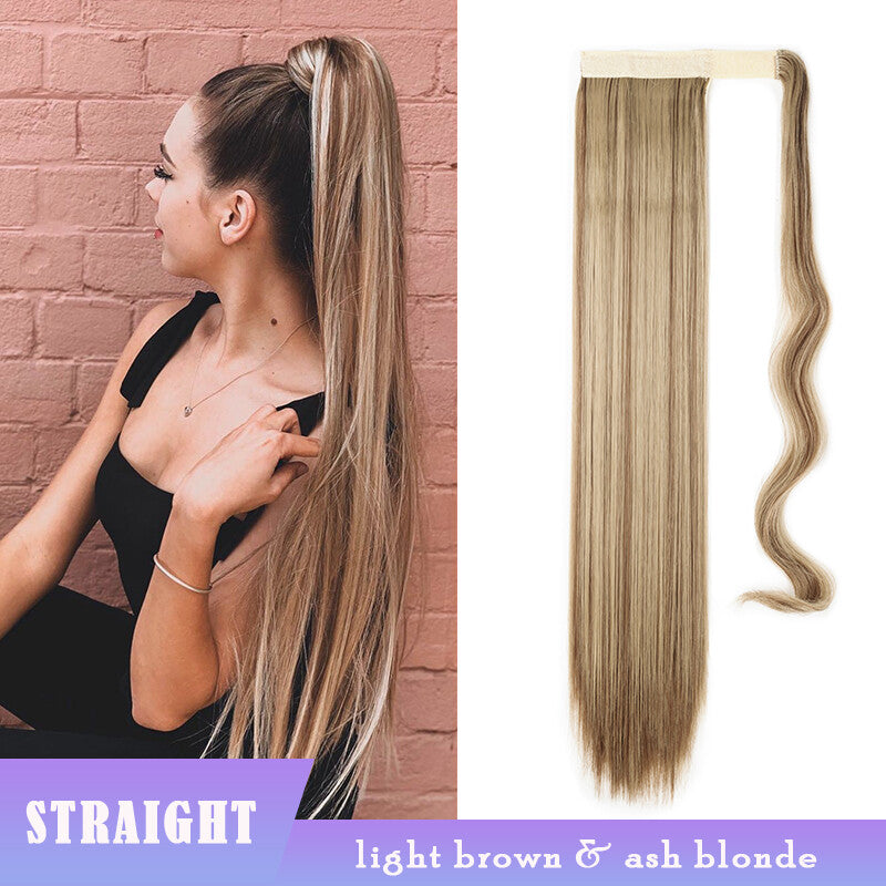 Thick Clip-In Ponytail Hair Extension - Fake Human Hair, Wavy & Straight