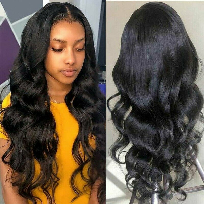 Black Long Body Wave Wig for Women - Natural Curly Wavy Full Hair Extension