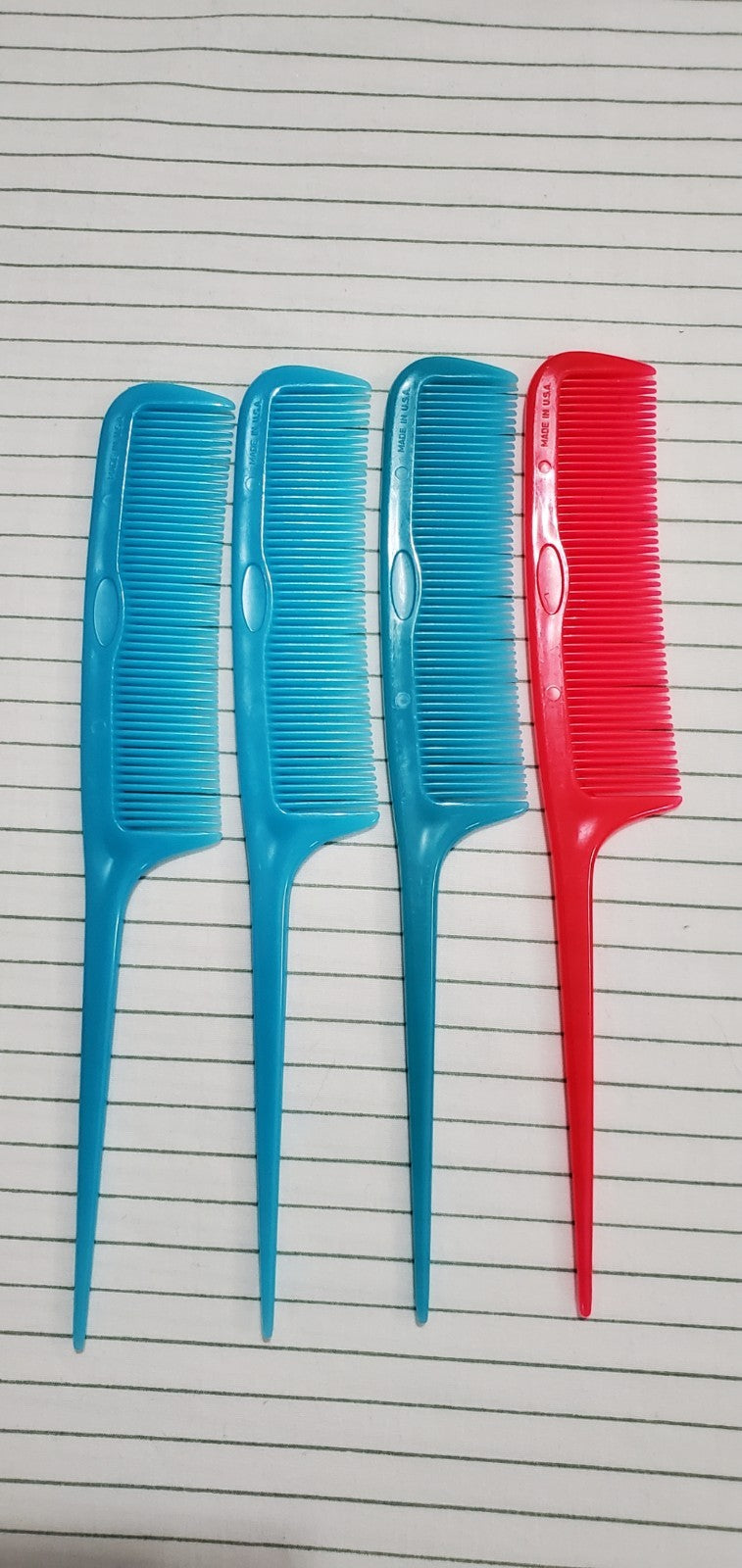 Vintage Tip Top Unbreakable Hair Combs 8 Inch - Blue & Red Set