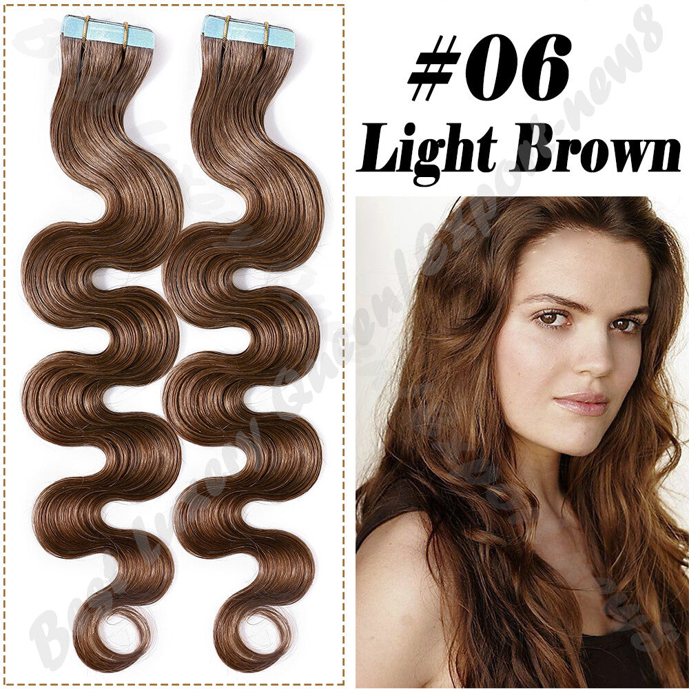 Thick Tape in Remy Human Hair Extensions Invisible Skin Weft Full Head
