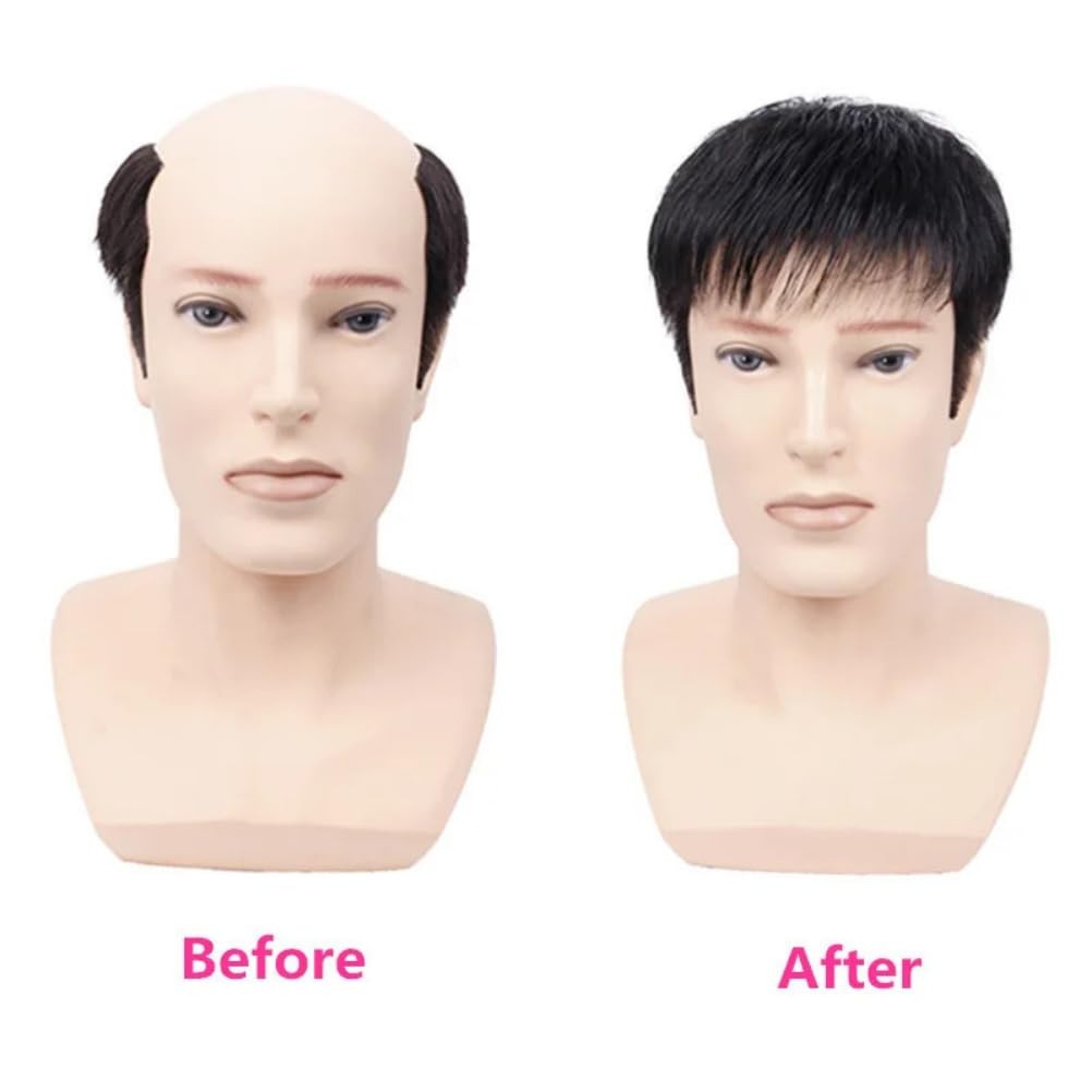 Men's Clip-On Short Straight Wig with Bangs - Discreet Hairpiece for Thinning Hair