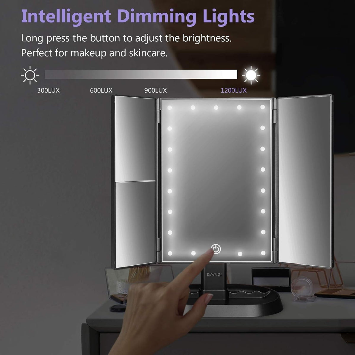 Lighted Makeup Mirror with 21 LED Lights, 3X Magnification, Touch Control
