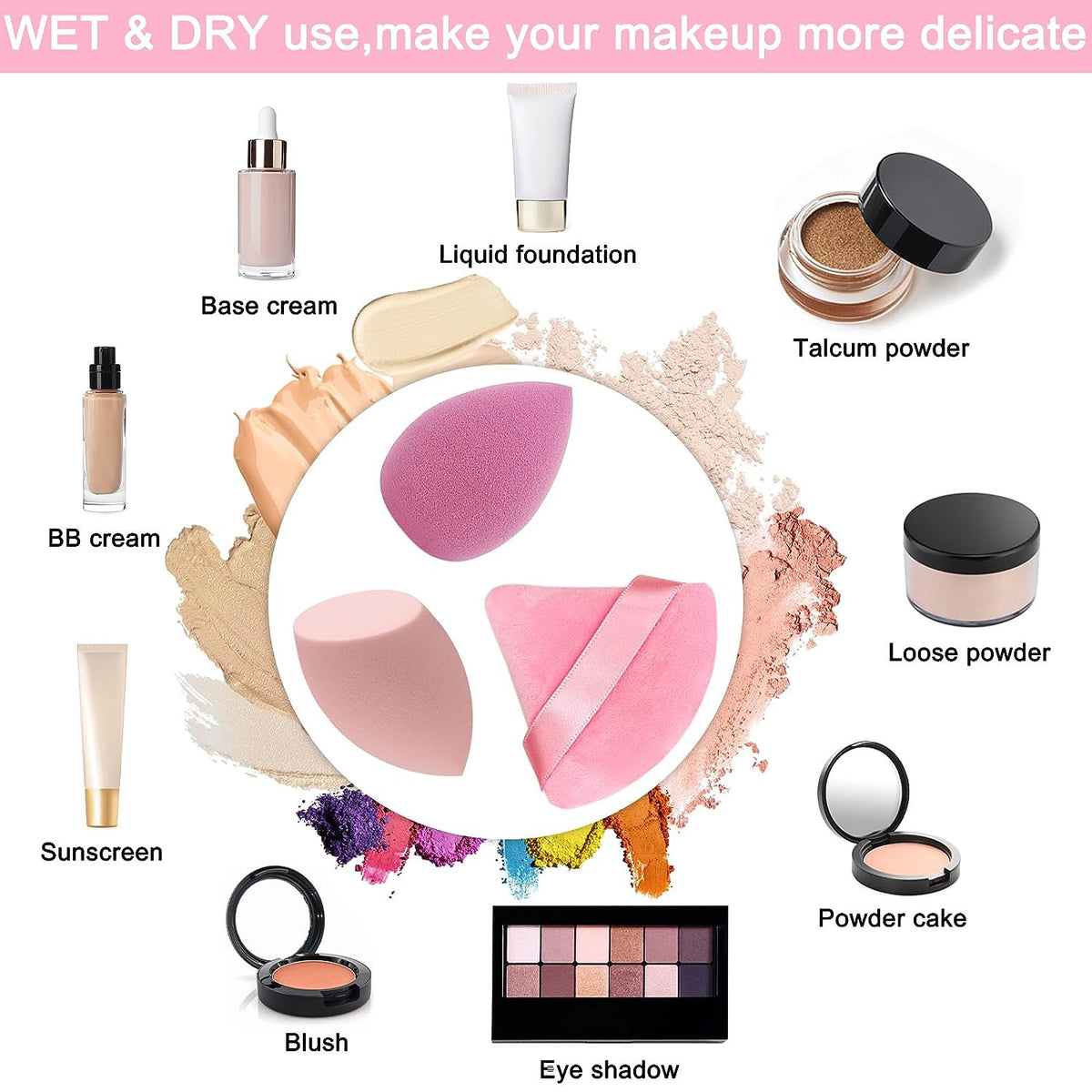 Professional Makeup Sponge Set with 6 Colorful Blending Sponges & Powder Puffs