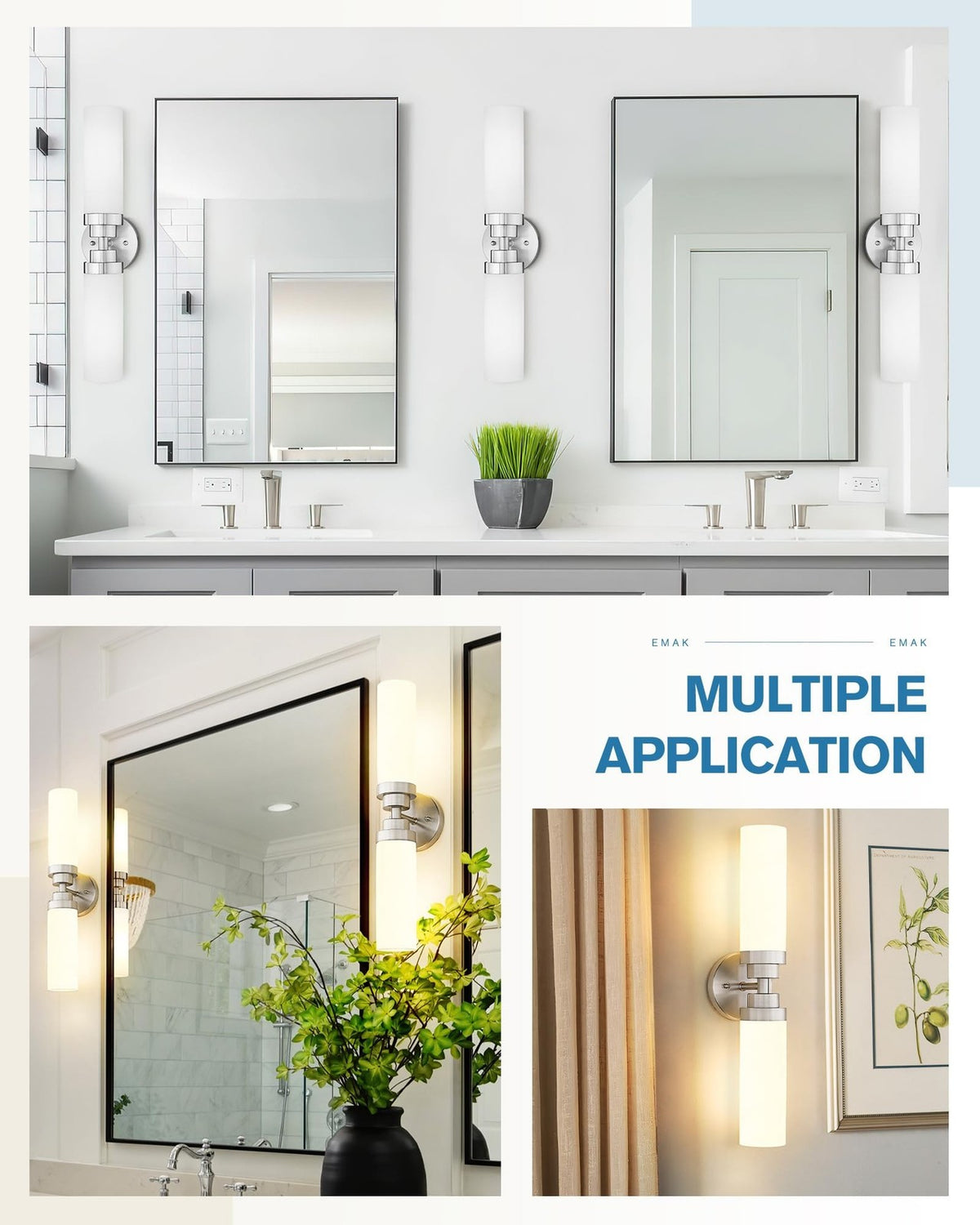 2-Light Modern Brushed Nickel Bathroom Vanity Light Fixture 22 Inch Wall Sconce
