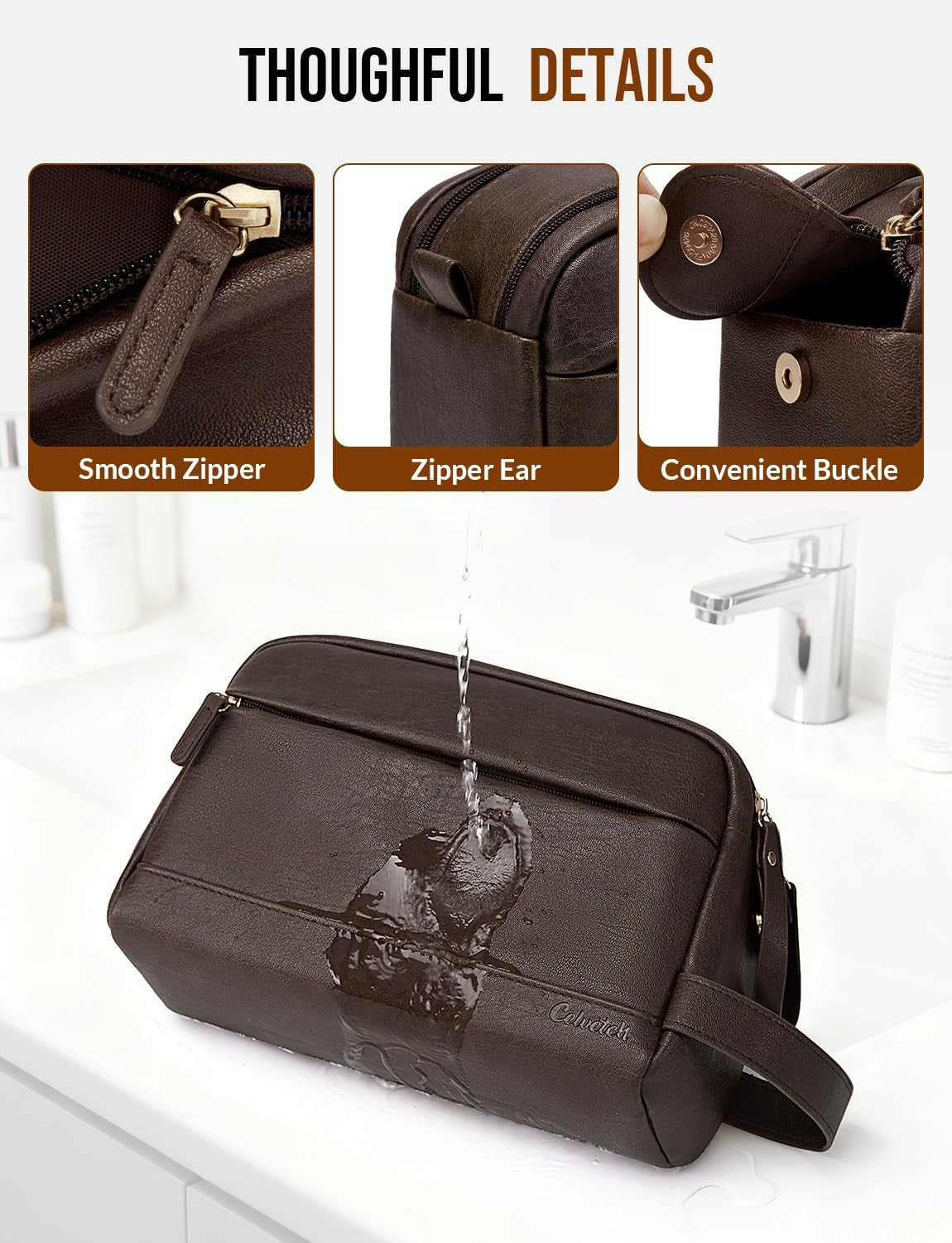 Men's PU Leather Water-Resistant Travel Toiletry Bag - Large Organizer