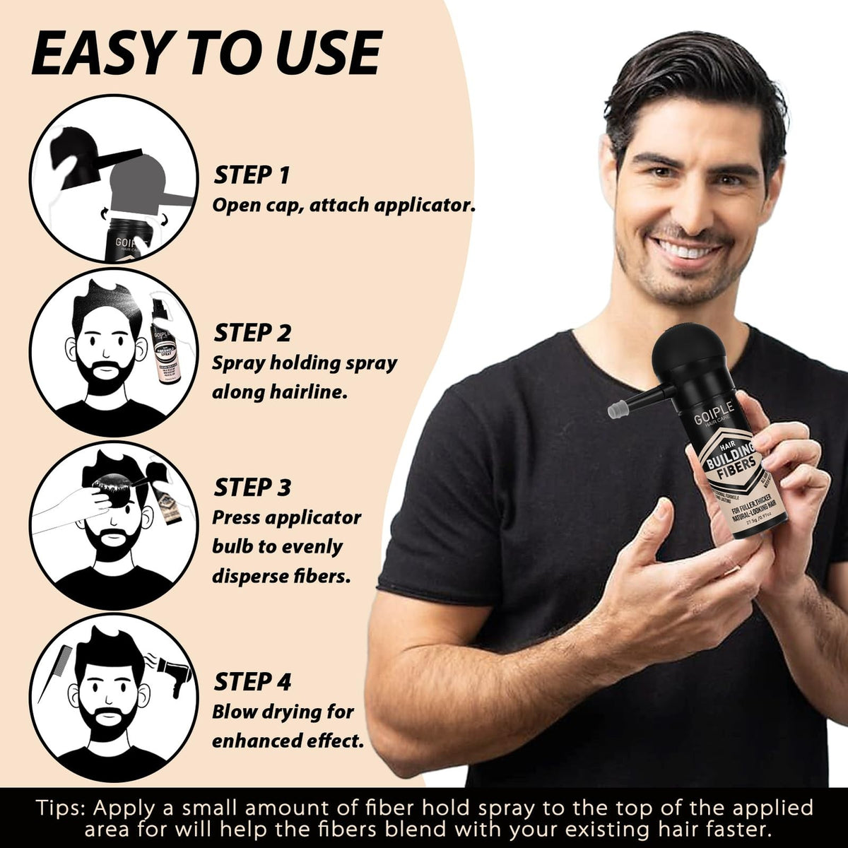 Hair Thickening Fibers with Pump Applicator - Black (4-Pack)
