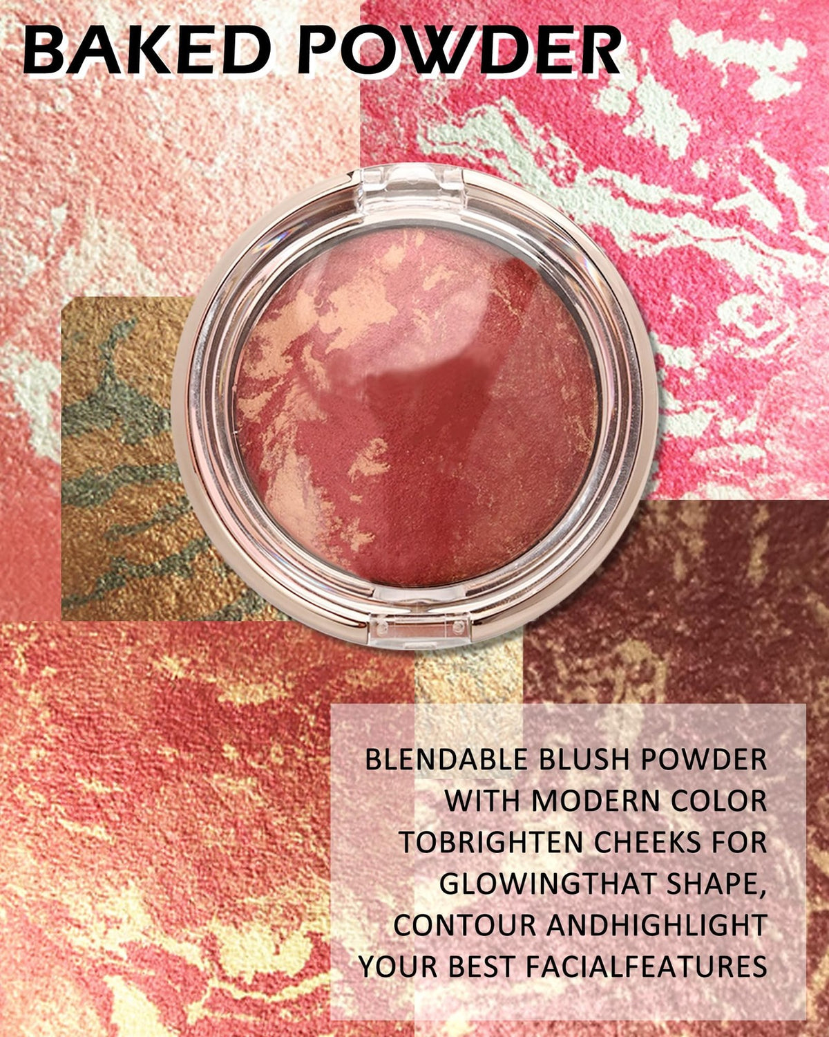 Peachy Pink Marbleized Baked Blush - Natural Glow & High Pigment