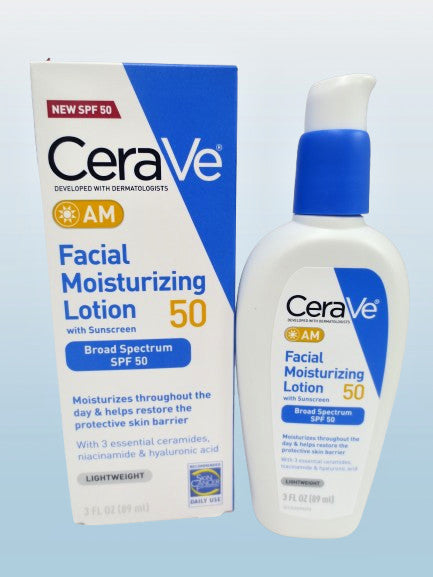 CERAVE AM FACIAL MOISTURIZING LOTION SPF 50 3 OZ BOXED EXP: 2027 LOT
