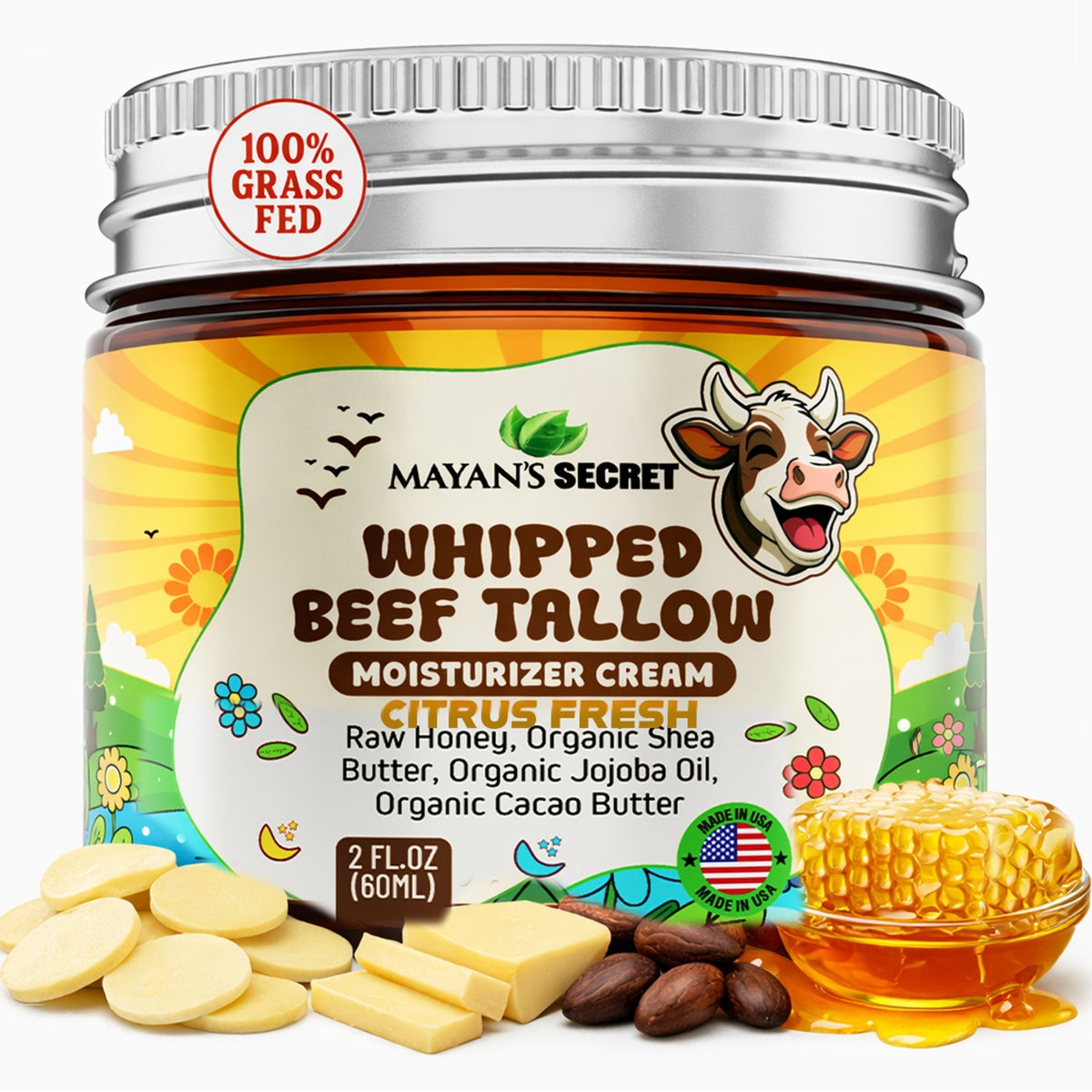 Whipped Beef Tallow Moisturizer – Grass Fed with Honey & Cocoa Butter
