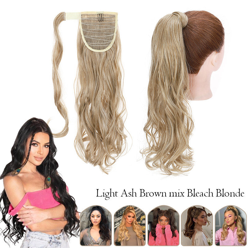 Mega Thick Wrap-On Ponytail Extensions - Natural Human Hair, Curly Wavy Straight