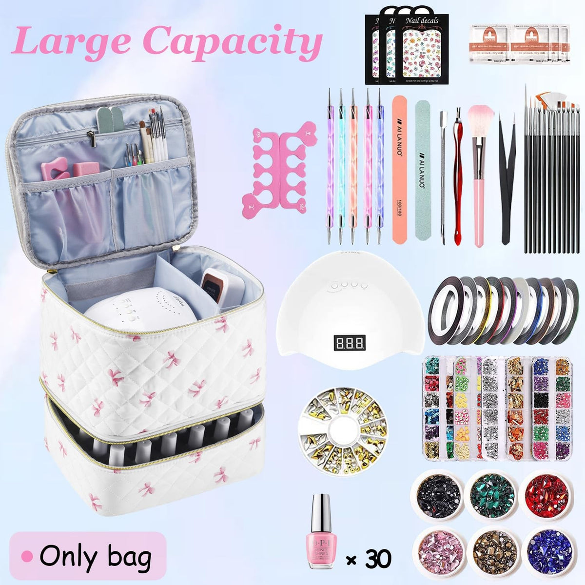 PU Leather Nail Polish Organizer with Lamp Storage Travel Case
