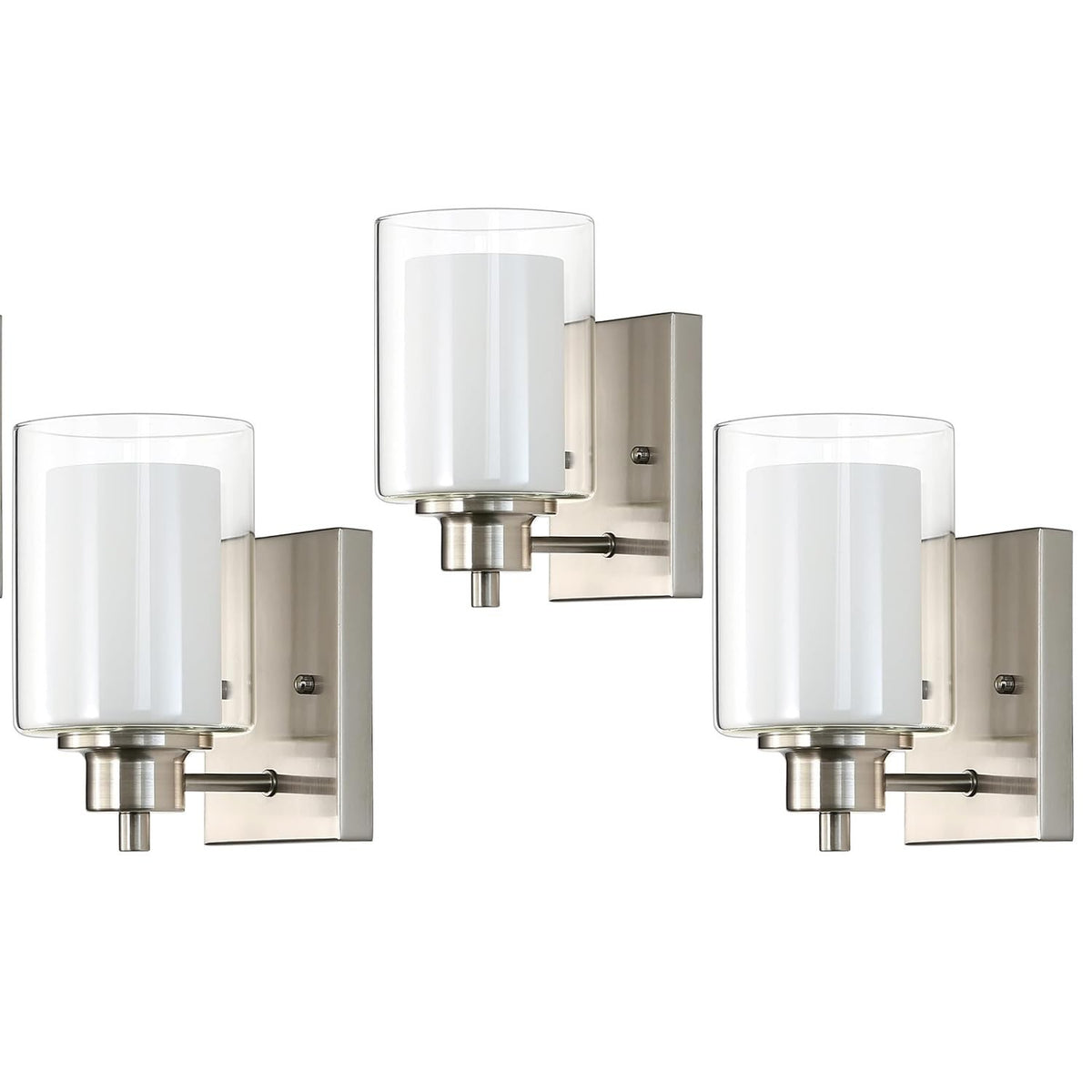 Brushed Nickel Wall Sconce Set - 3 Pack Modern Bathroom Vanity Lights