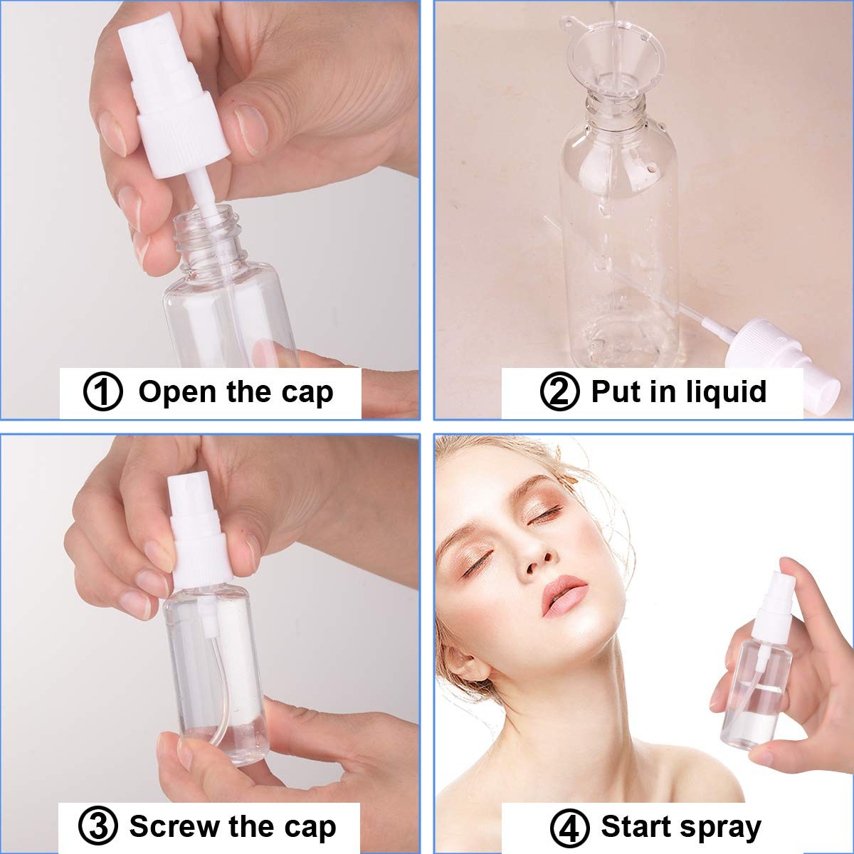 Travel Mini Spray Bottles 1oz/30ml Fine Mist Refillable Plastic Set