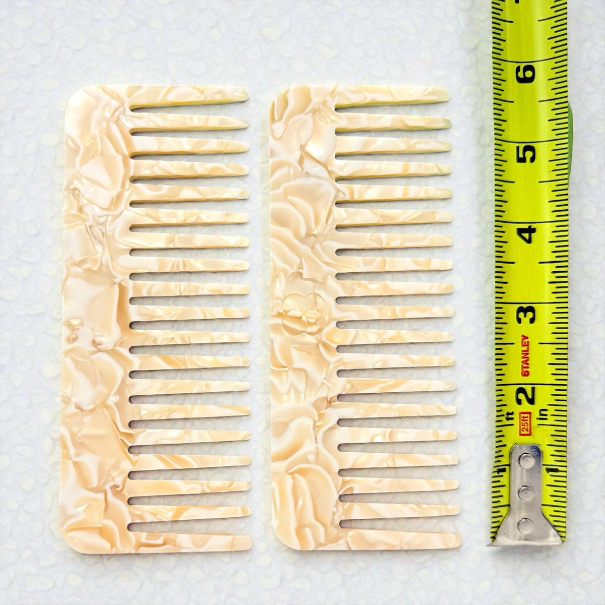Detangling Hair Comb Set - Ivory Beige Marbled Finish, 5.75” - Pack of 2
