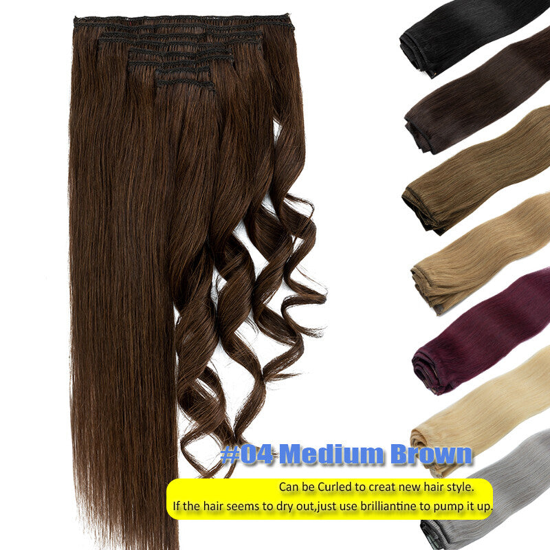 Thick Double Weft Clip-In Human Hair Extensions Full Head - Natural & Straight