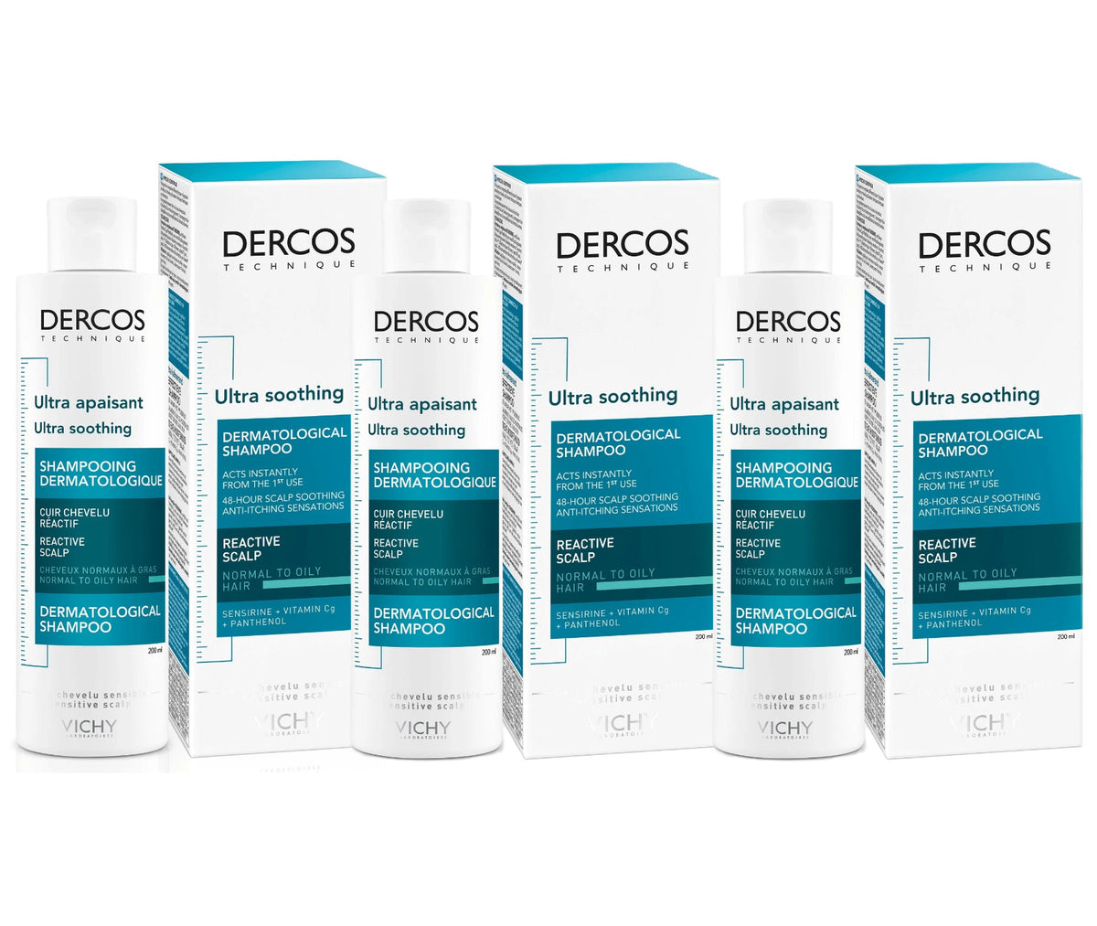 Vichy Dercos Ultra Soothing Sulfate-Free Shampoo for Sensitive Oily Hair 200ml 3 Pack