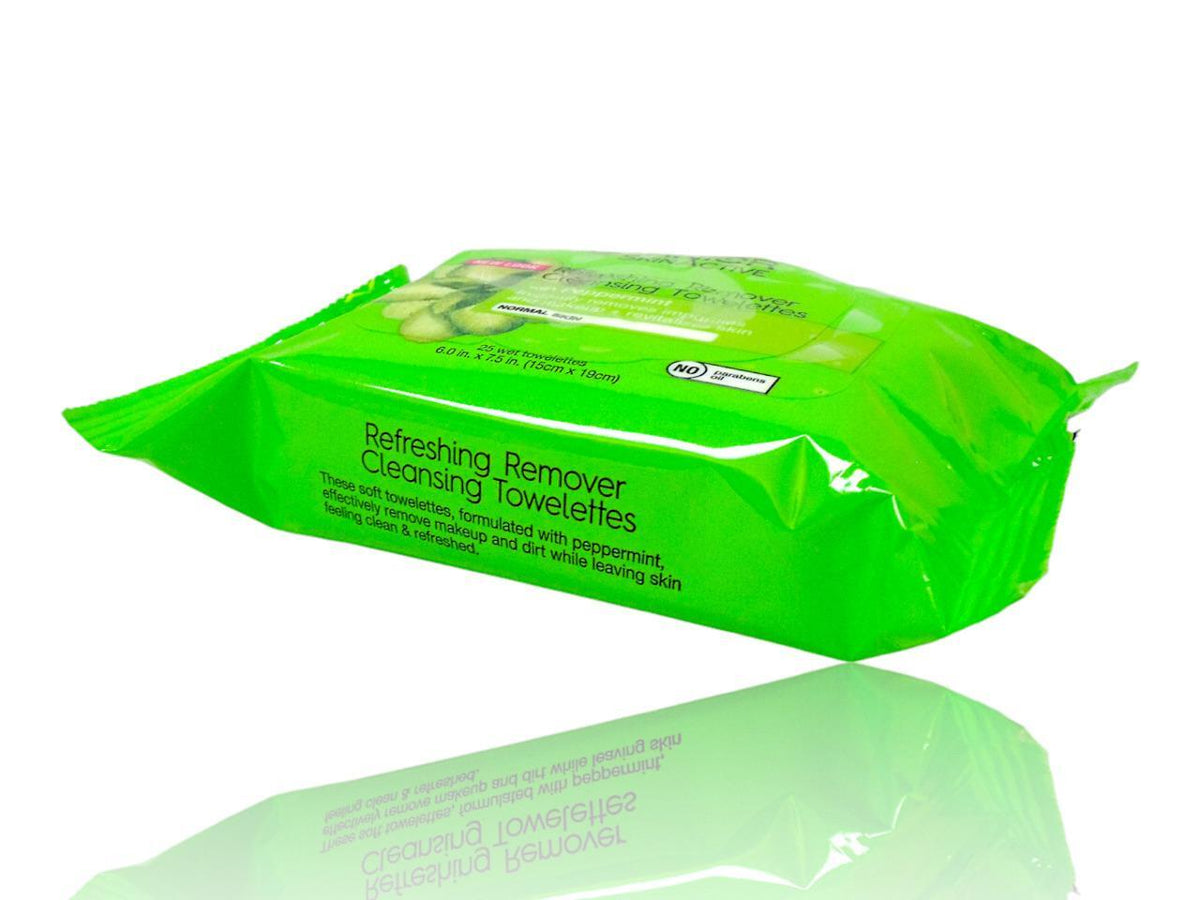(Lot of 3) Garnier Makeup Remover Wipes for Normal Skin - Cleansing Towelettes with Peppermint