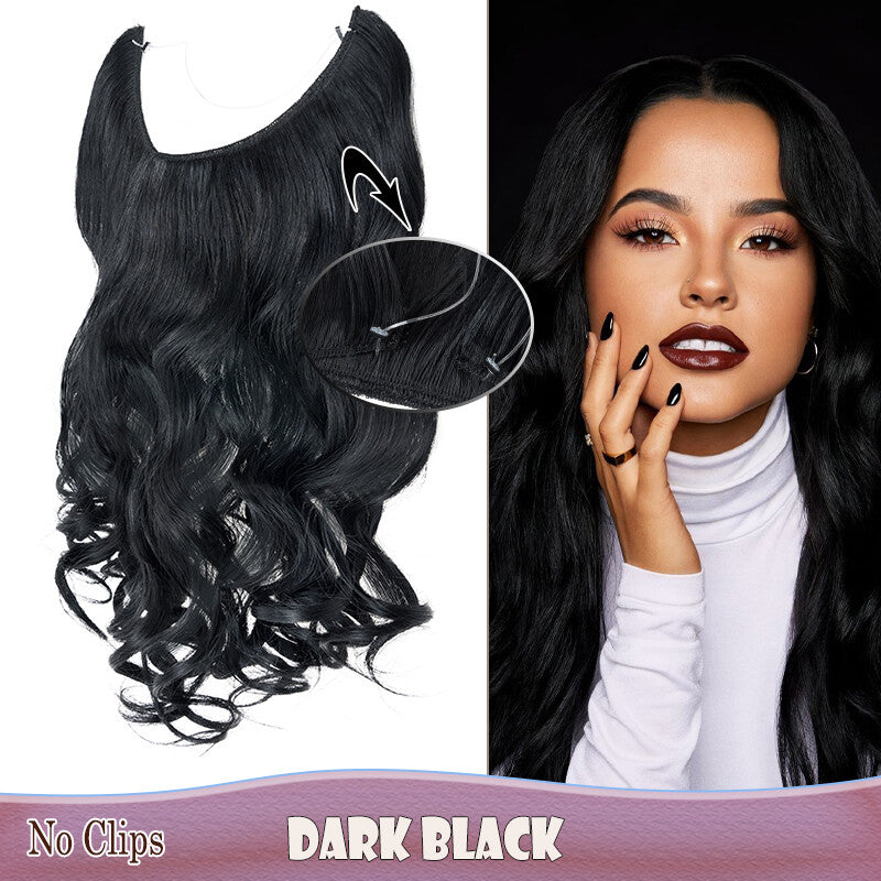 Invisible Wire Clip-In Hair Extensions with Clips & Replacement Wires - Natural & Wavy, 20/24 Inch