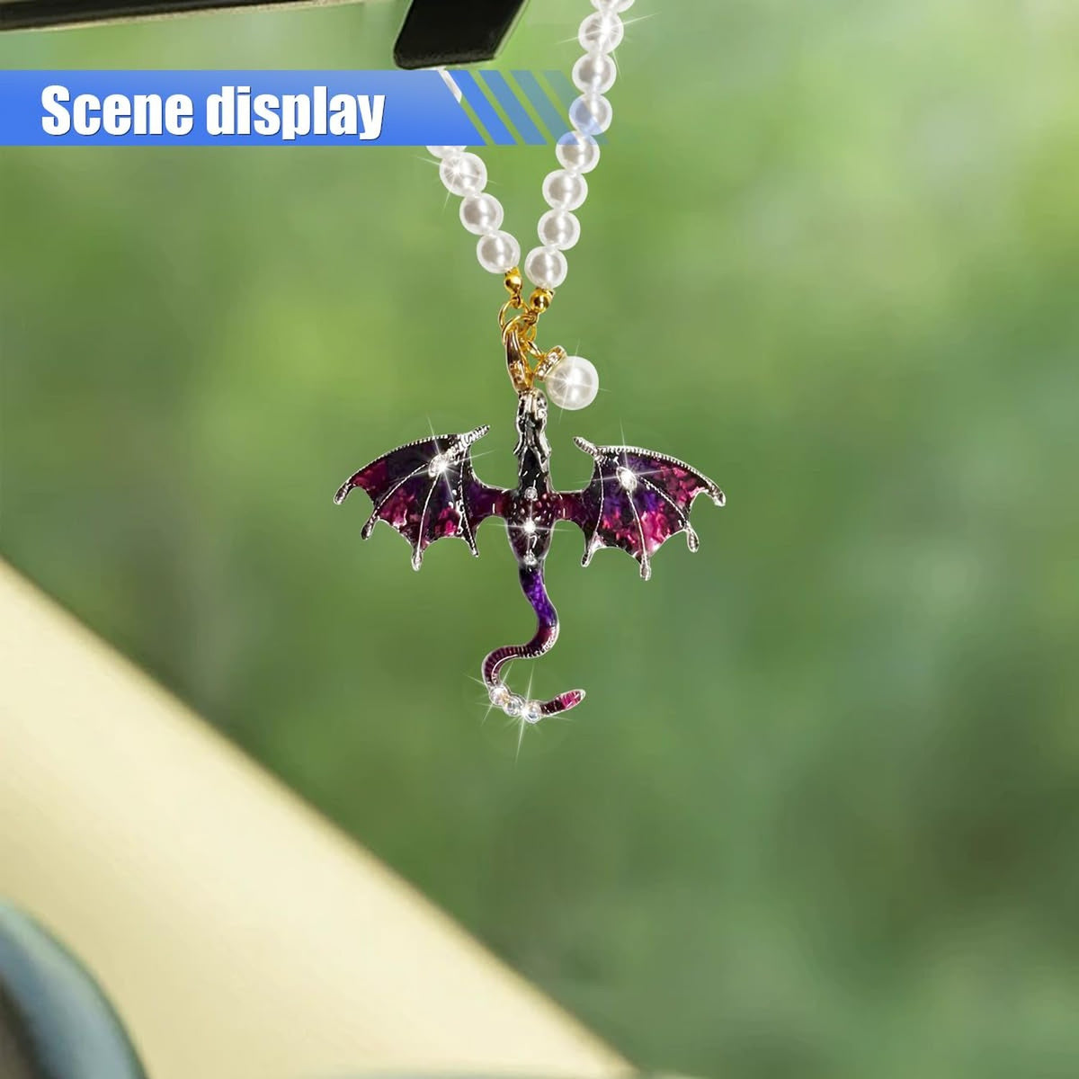 Bling Dragon Car Rear View Mirror Charm - Purple Auto Interior Decoration
