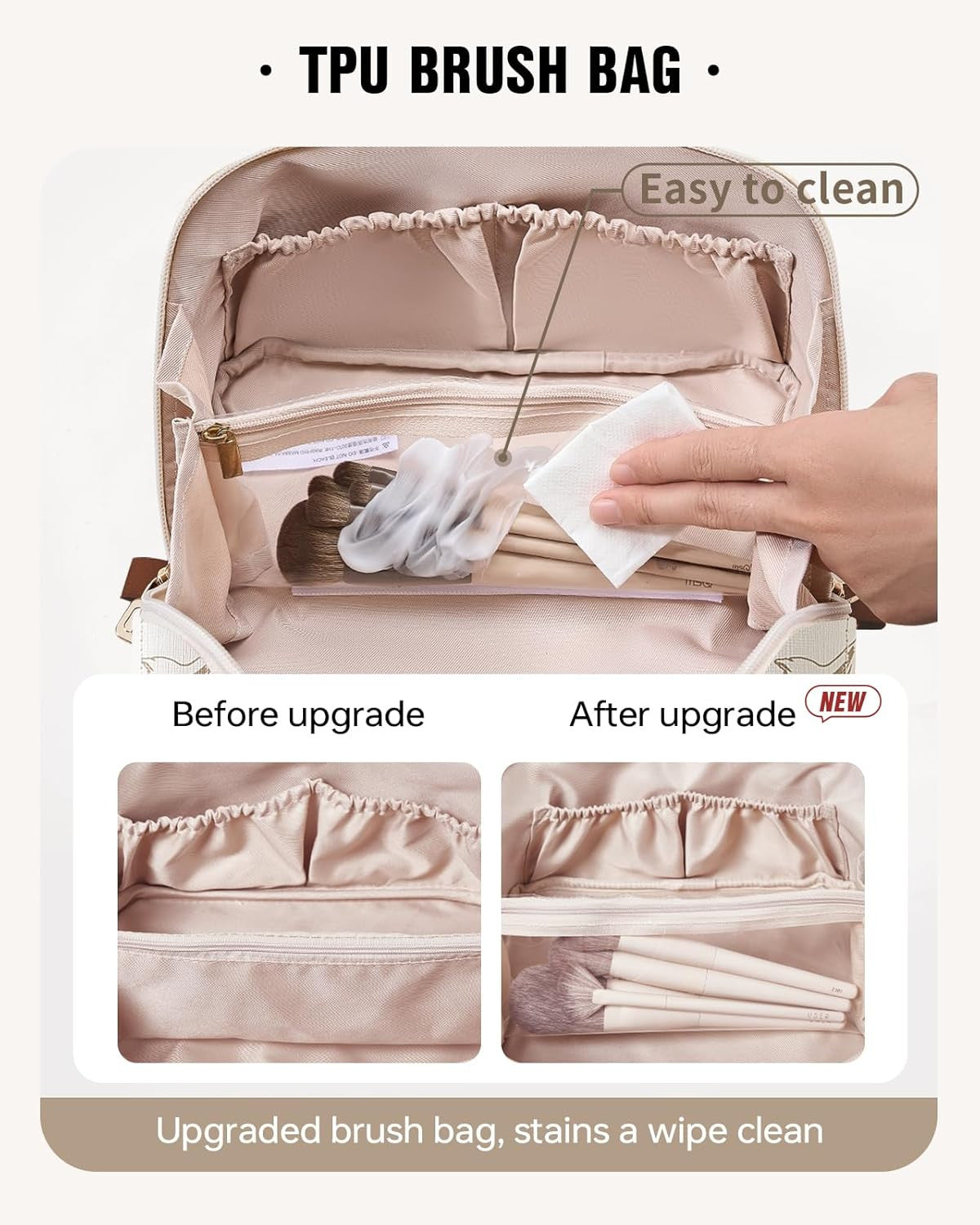 Travel Makeup Bag with Water-Resistant PU Leather, Floral Design, Medium Size