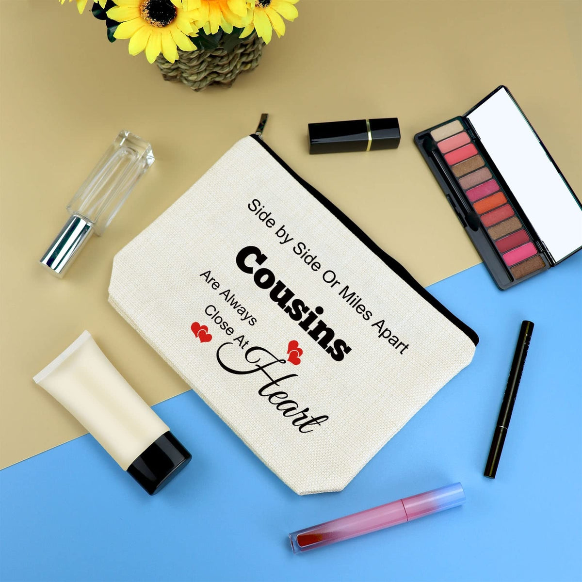 Personalized Makeup Bag for Women - Cousin Friendship Travel Cosmetic Pouch