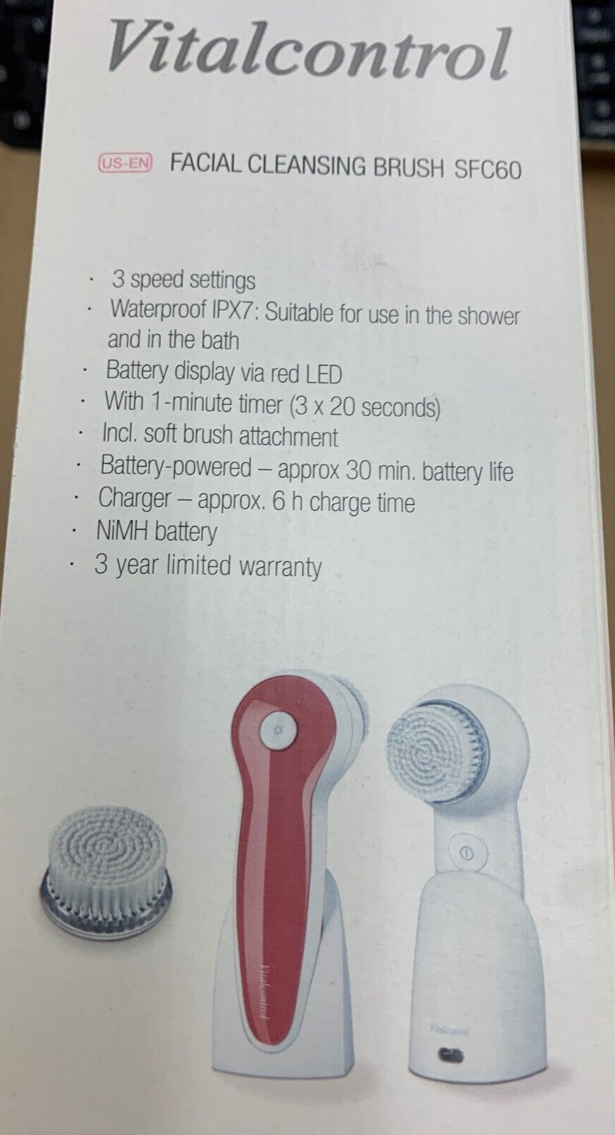 Facial Cleansing Brush with Red LED Light for Younger Skin - Waterproof & Gentle