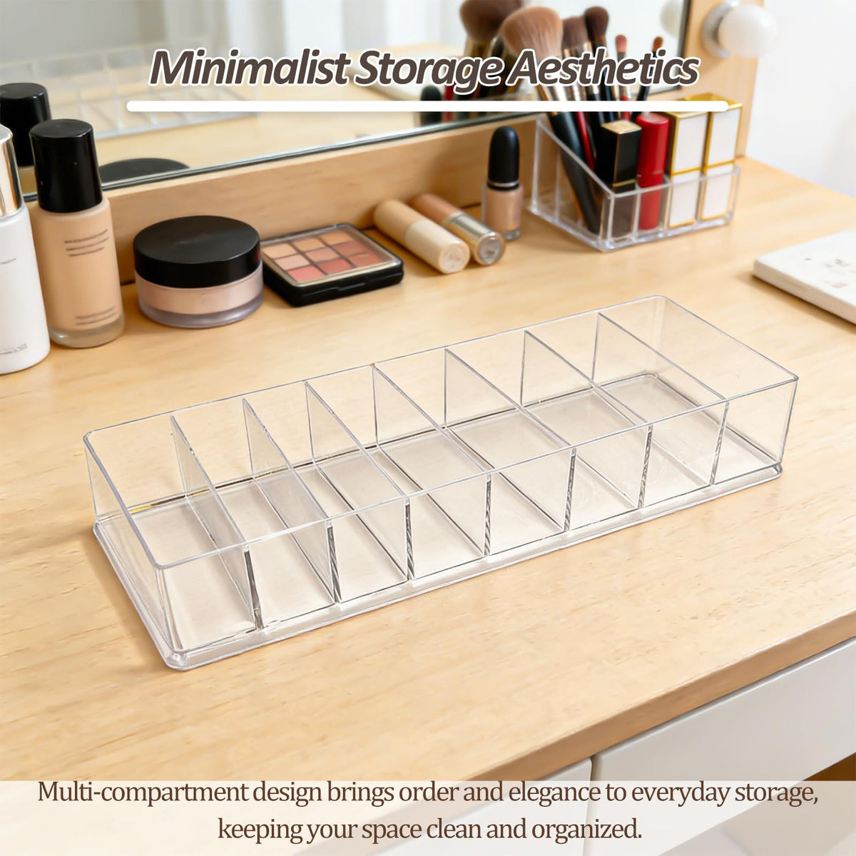 Acrylic Makeup Compact Organizer with 8 Slots for Vanity & Storage