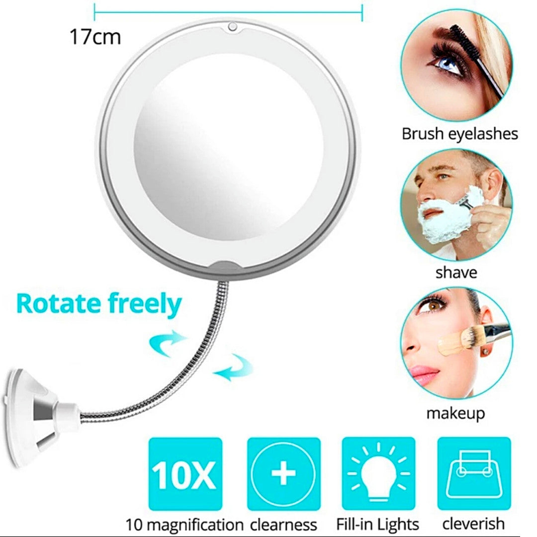 Magnifying Makeup Mirror with LED Light and Flexible Gooseneck 10x Zoom