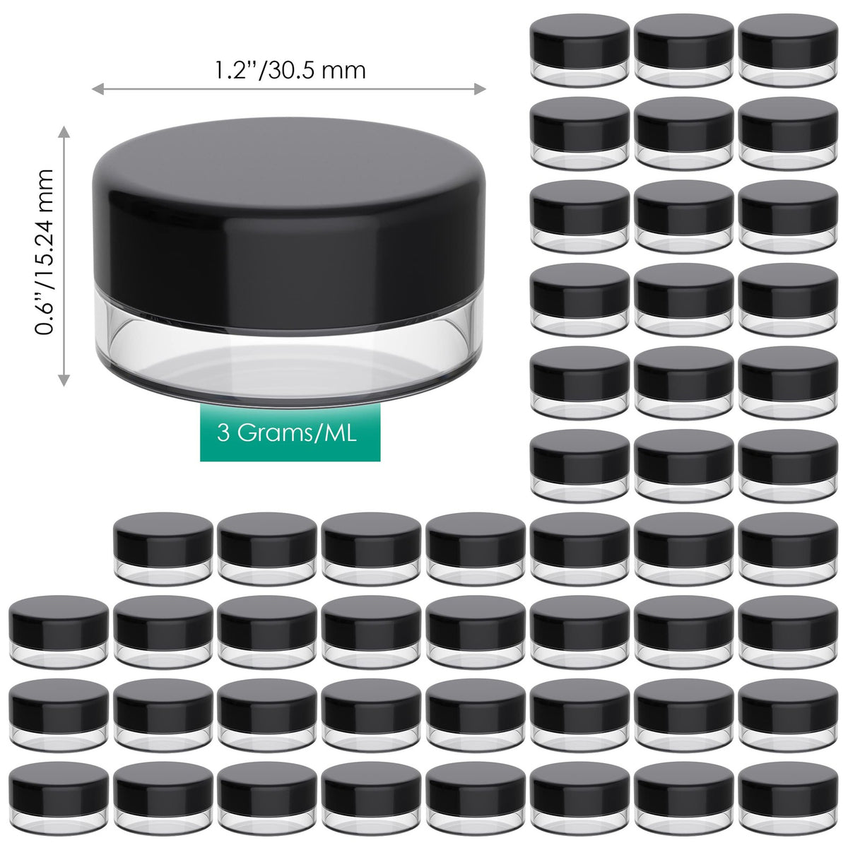 Mini Sample Containers with Lids - 3g Acrylic Jars 50 Pack for Cosmetics & Storage
