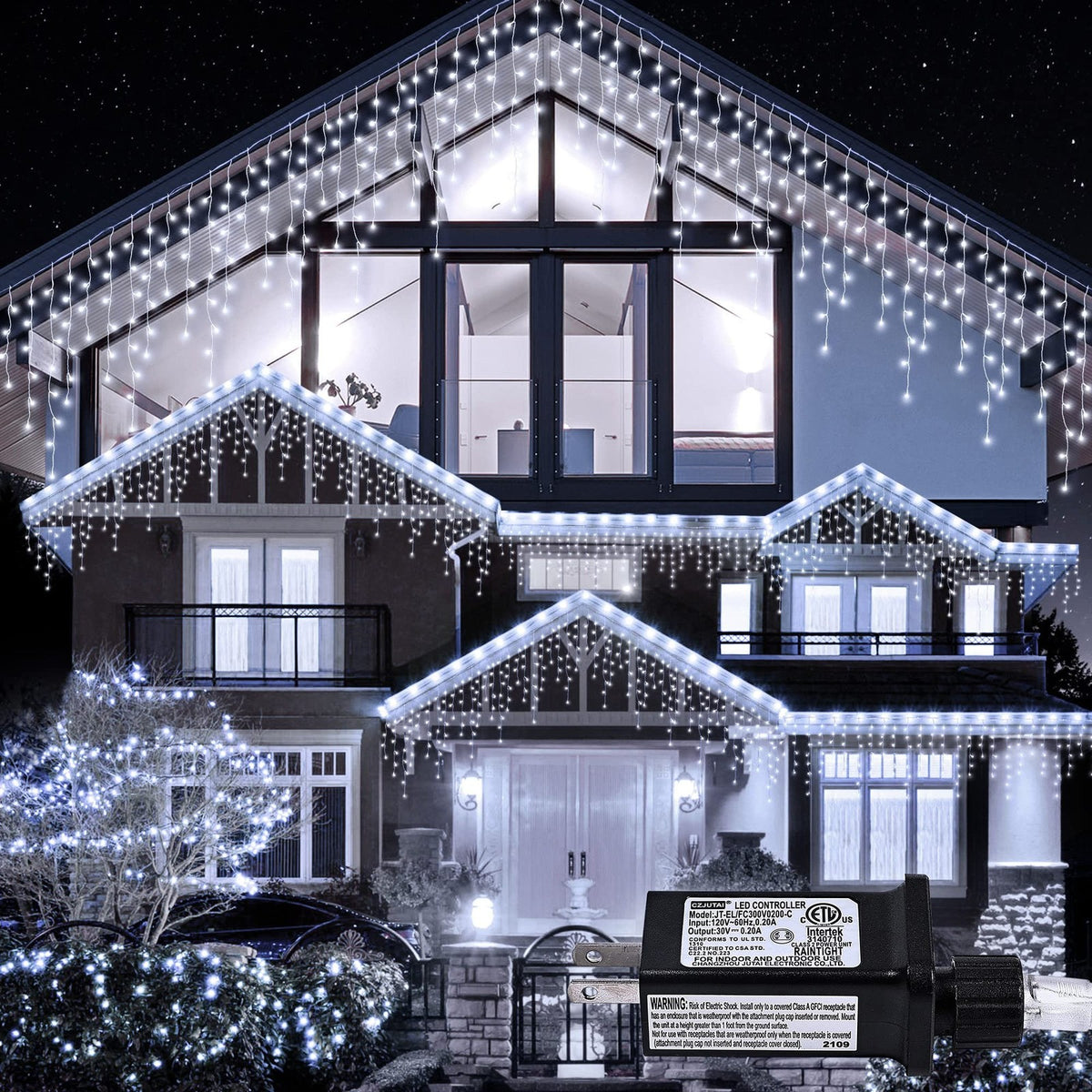 White Christmas Icicle Lights 300 LED 33FT Waterproof String Curtain Lights
