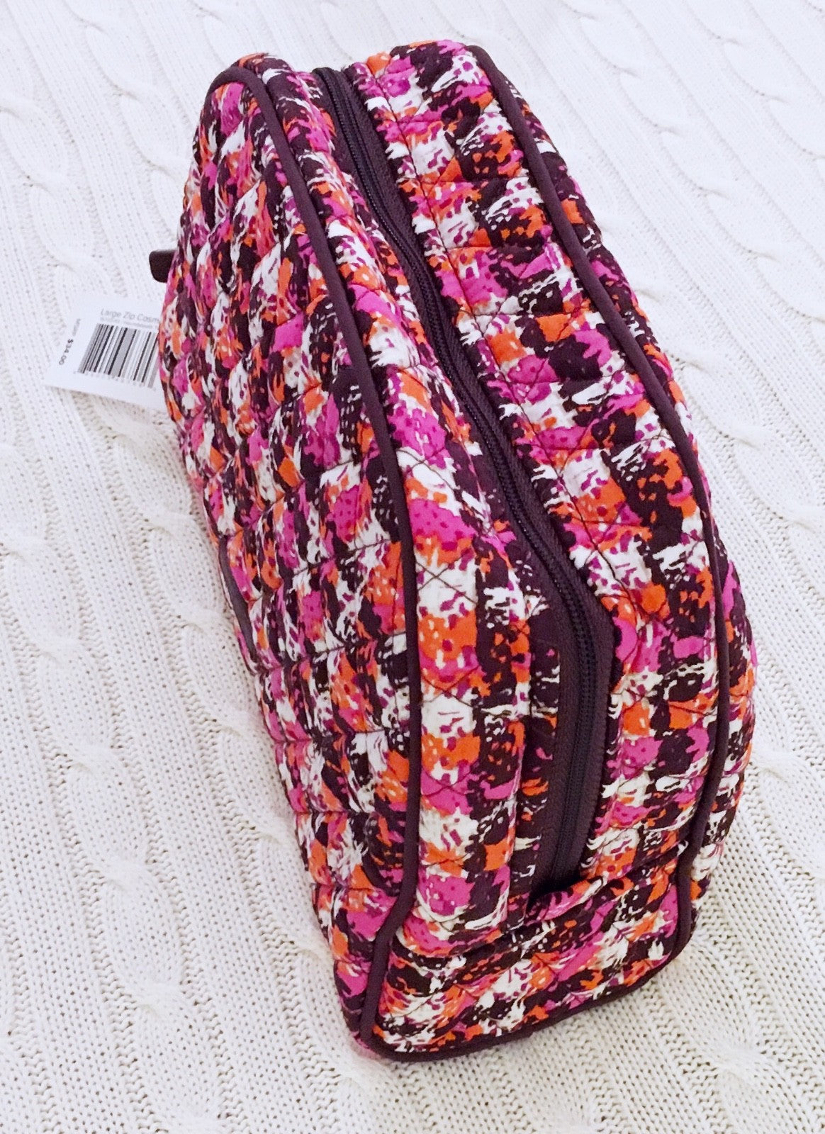 Large Zip Cosmetic Bag for Travel and Organization - Houndstooth Tweed Pattern