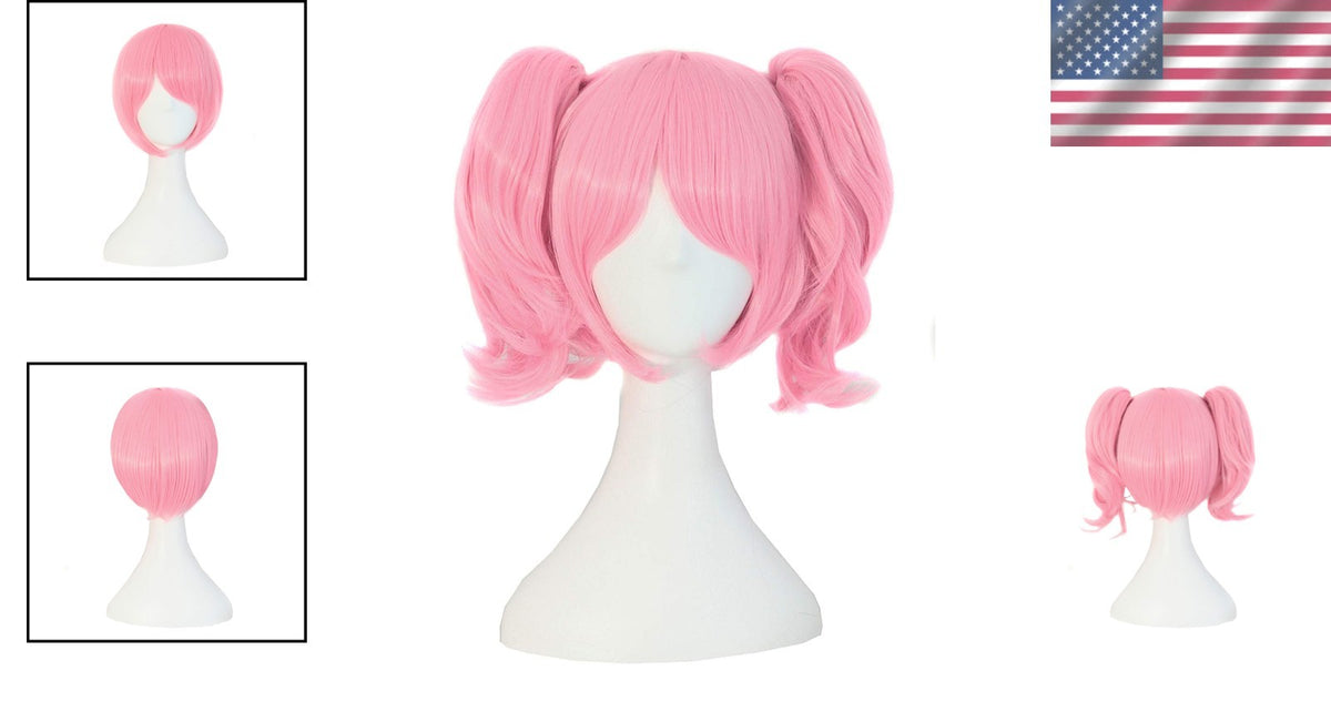 Pink Cosplay Wig 35cm Heat Resistant & Adjustable Fit for Halloween & Costume