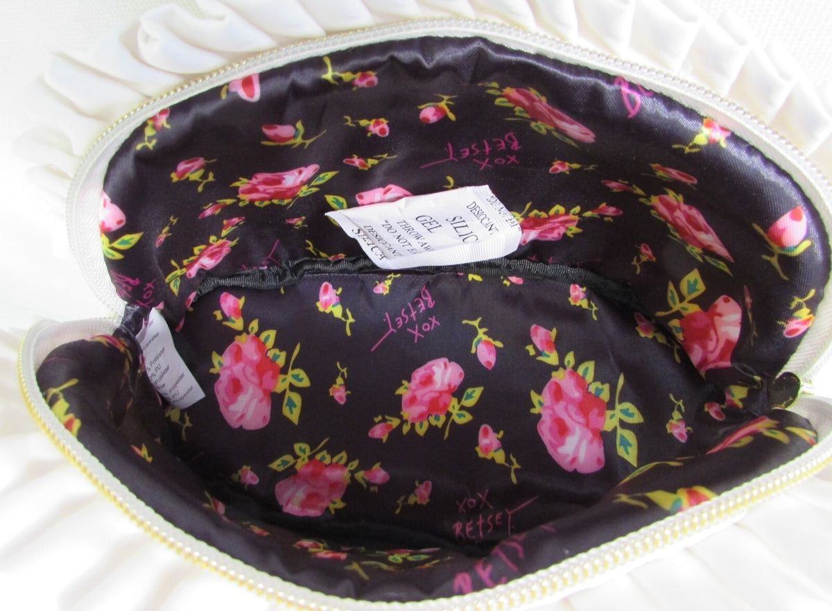 Large Rainbow Hearts Quilted Makeup Bag with Ruffle - Betsey Johnson