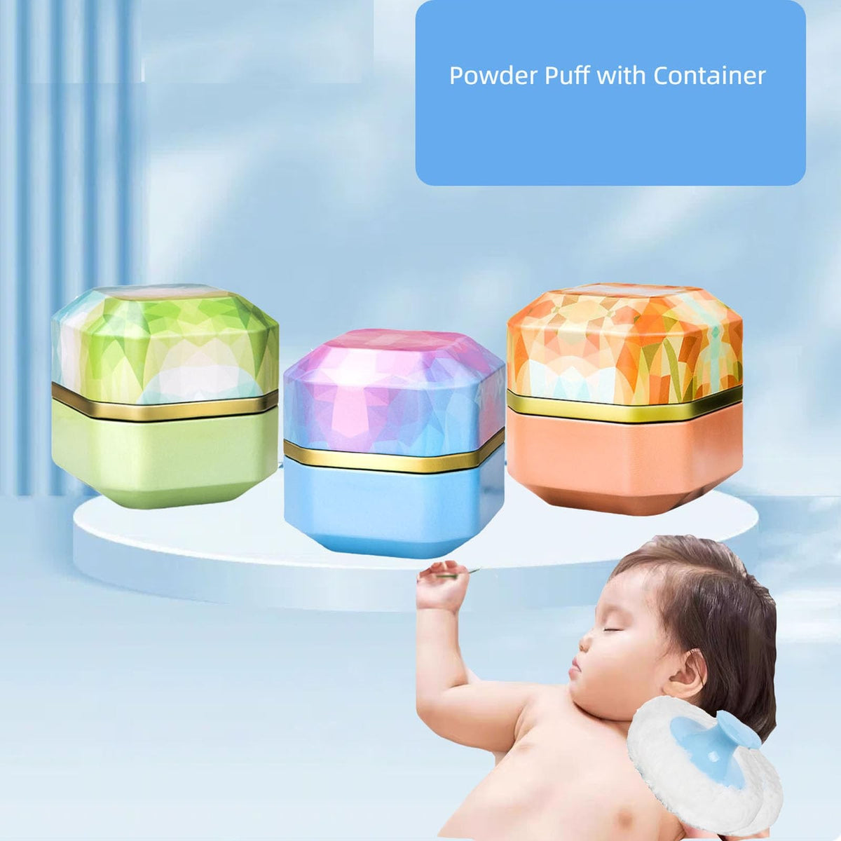 Portable Body Powder Puff and Container - 3.35 Inch Dusting Powder Jar for Women